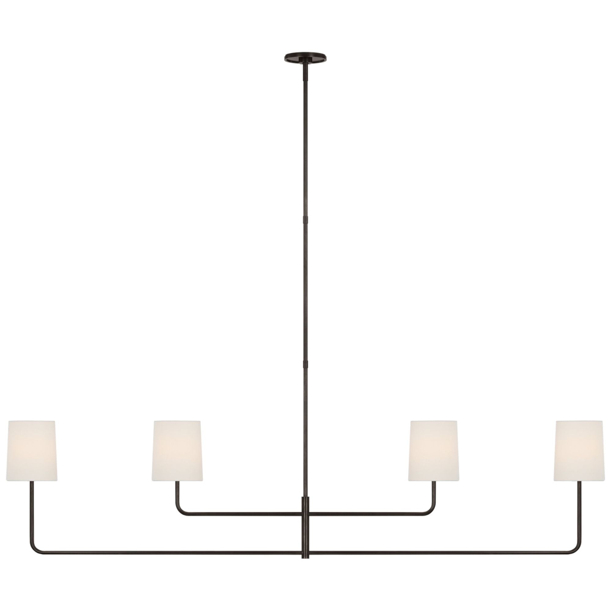 Barbara Barry Go Lightly 70" Four Light Linear Chandelier in Bronze with Linen Shades Ceiling Light W70"