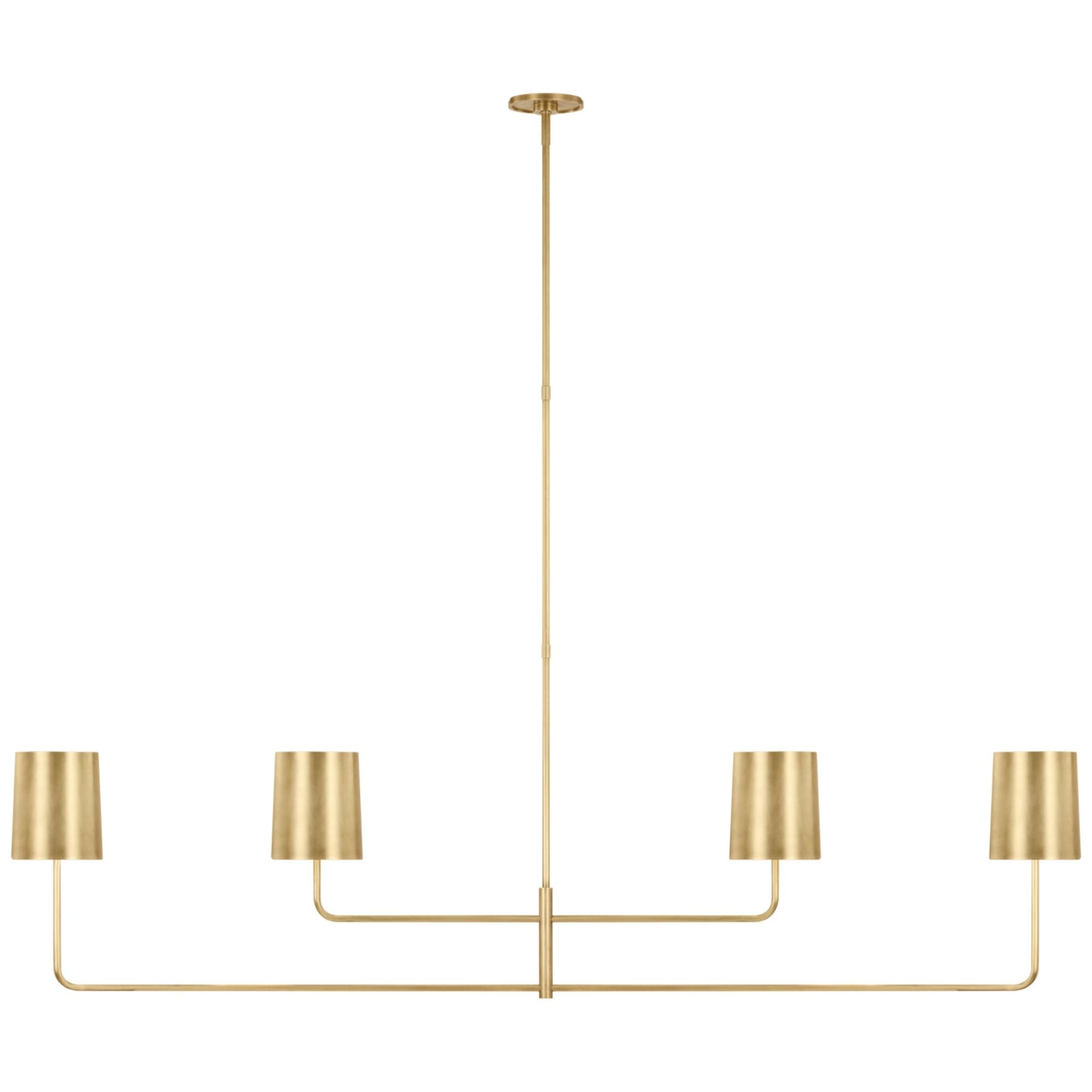 Barbara Barry Go Lightly 70" Four Light Linear Chandelier in Soft Brass with Soft Brass Shades Ceiling Light W70"