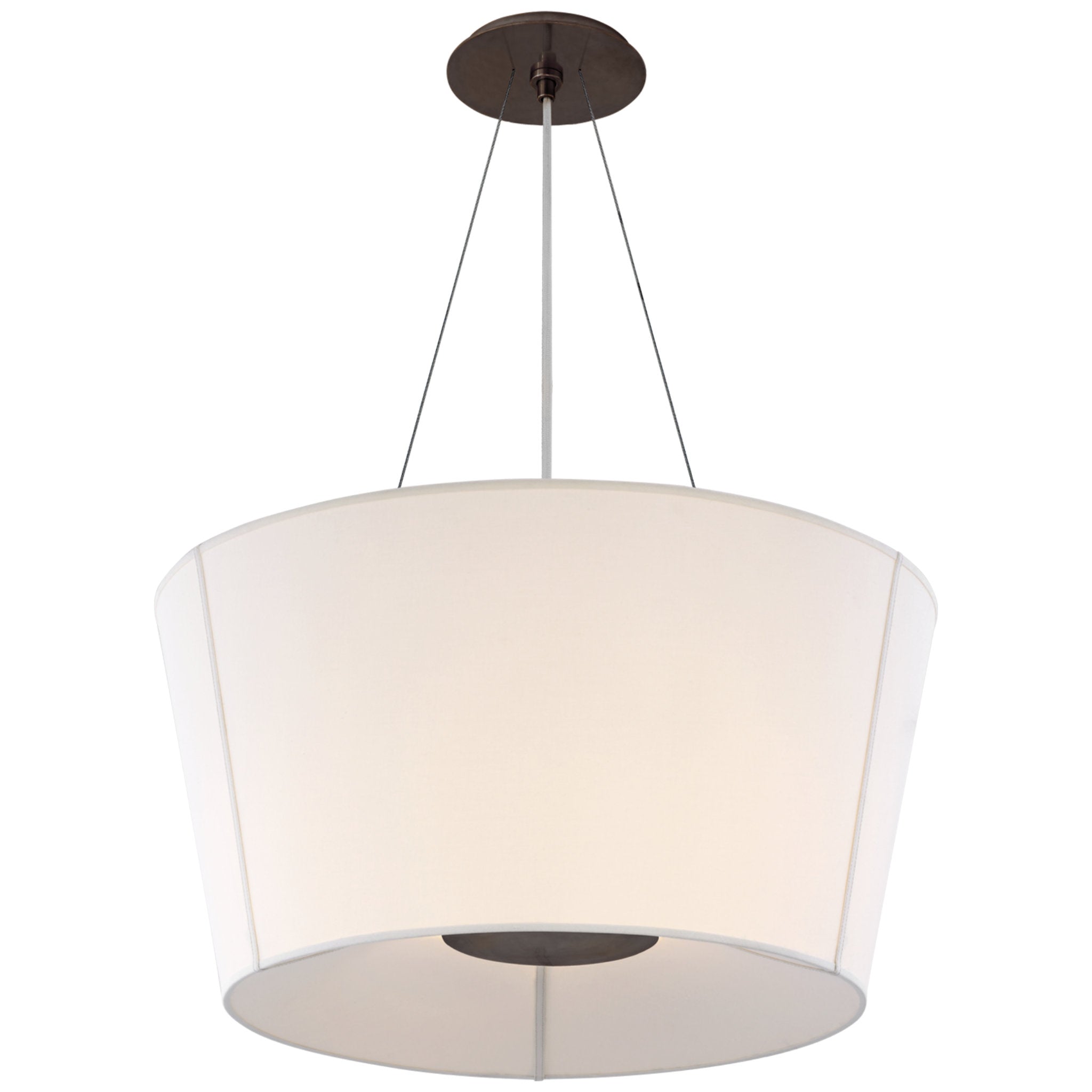 Barbara Barry Hoop Medium Inverted Hanging Shade in Bronze with Linen Shade Ceiling Light W26"