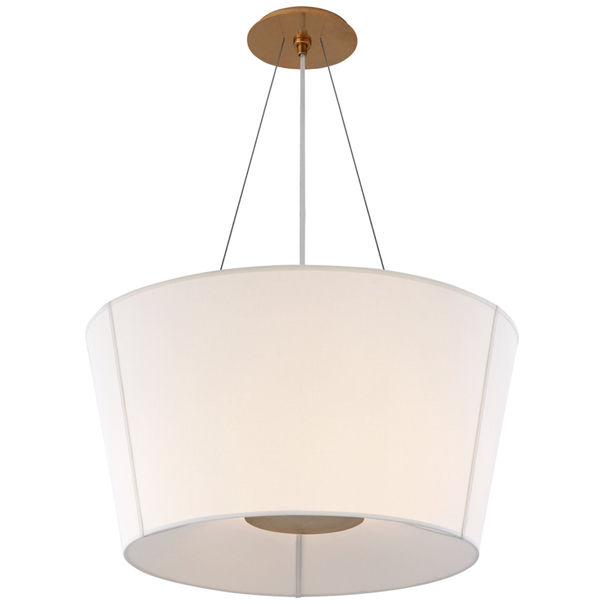 Barbara Barry Hoop Medium Inverted Hanging Shade in Soft Brass with Linen Shade Ceiling Light W26"