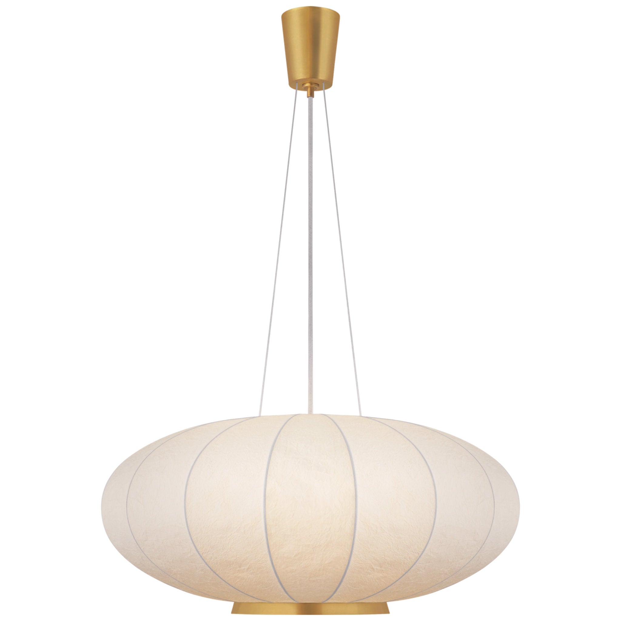 Barbara Barry Paper Moon Large Hanging Shade in Soft Brass with Rice Paper Shade Ceiling Light W36"