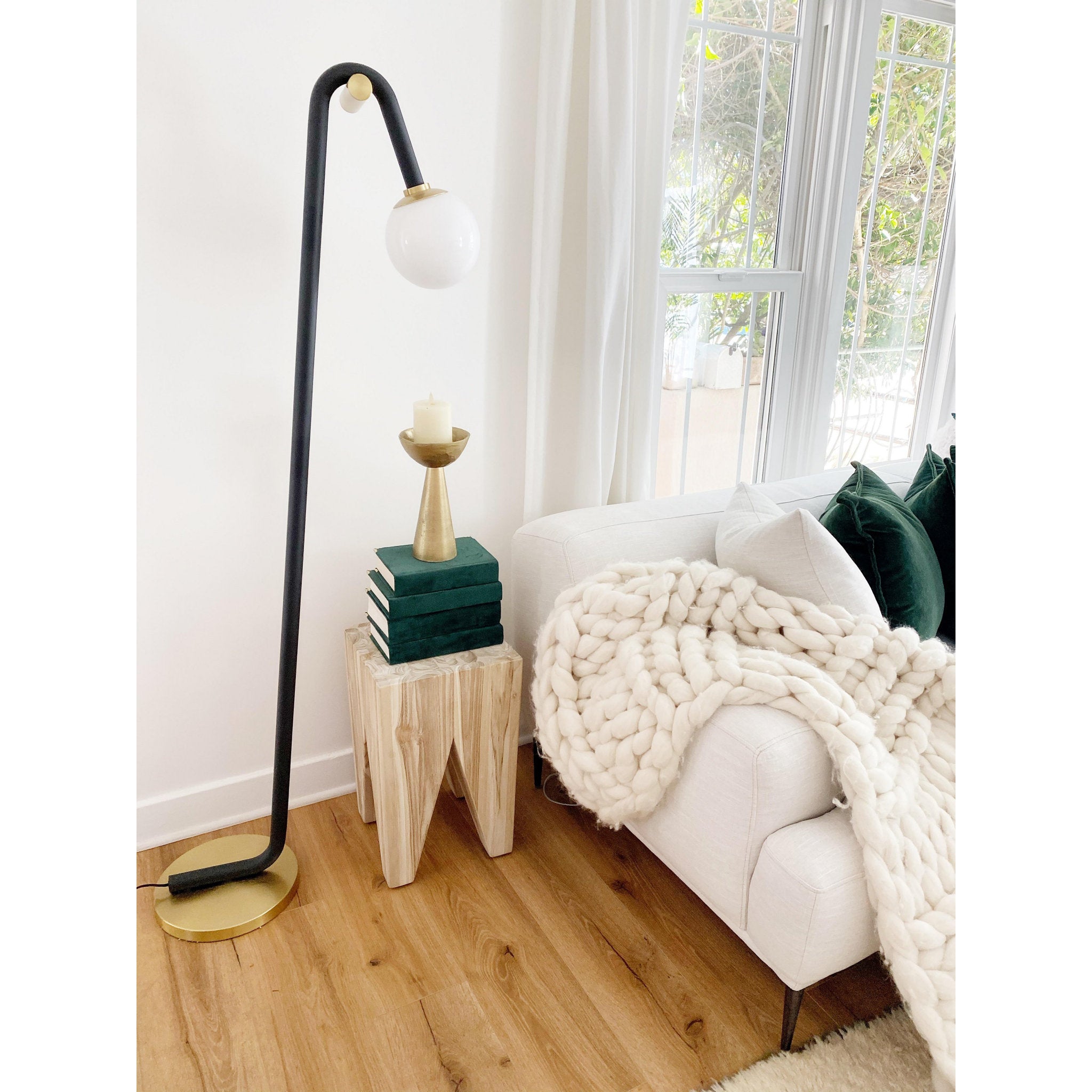 Whit 1-Light Floor Lamp in Aged Brass/Black 10L x 26.75W x 60.25H