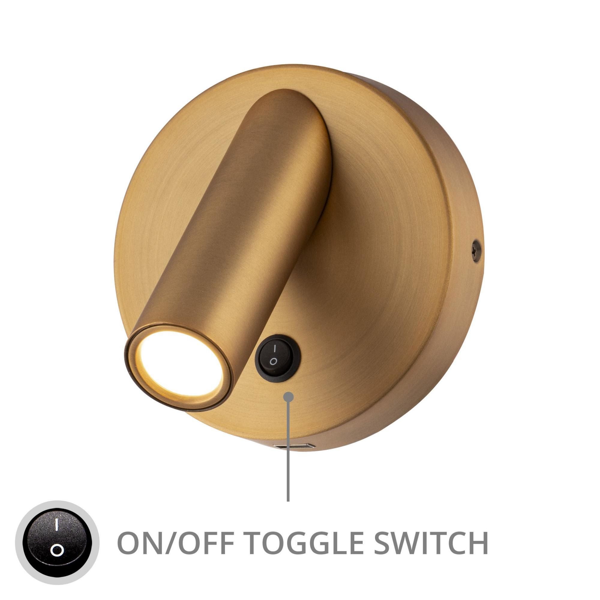 Aspire 5in LED Reading Light 3000K in Aged Brass