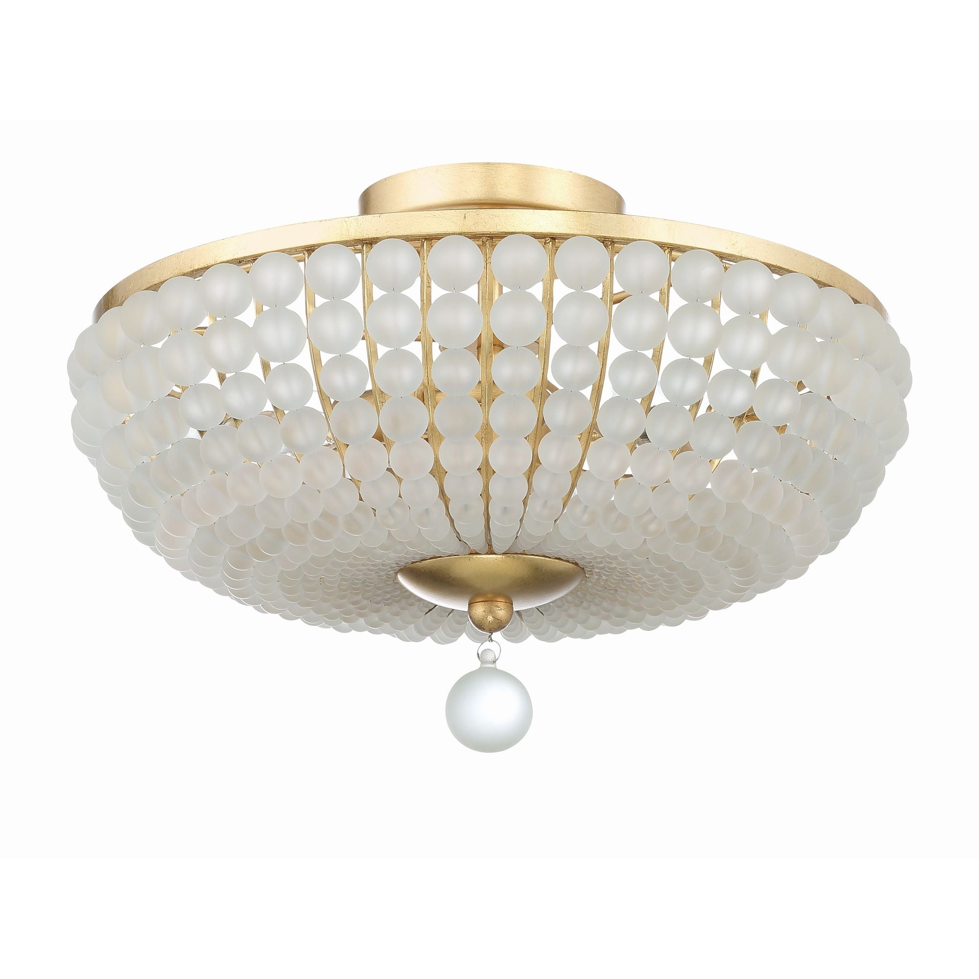 Bella 3 Light Antique Gold Semi Flush Mount Frosted Glass Beads 15.75"W x 10.25"H x 15.75"D