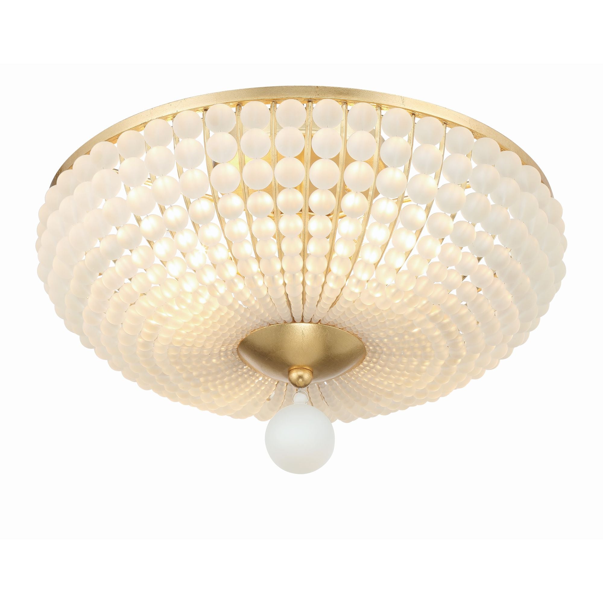Bella 4 Light Antique Gold Semi Flush Mount Frosted Glass Beads 18"W x 12"H x 18"D