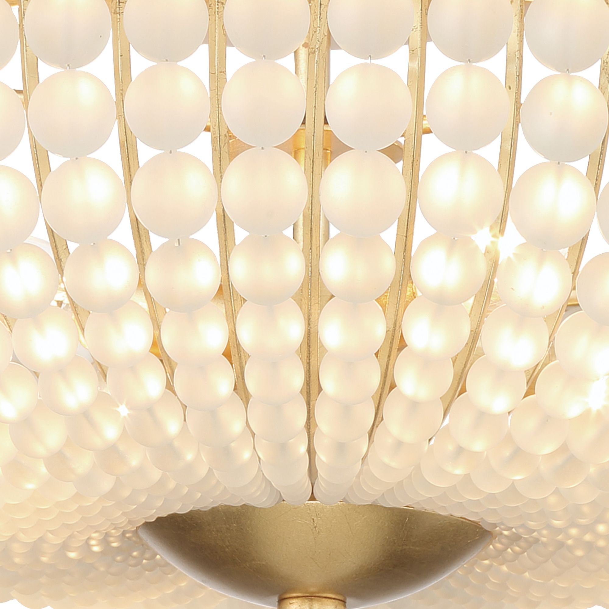 Bella 4 Light Antique Gold Semi Flush Mount Frosted Glass Beads 18"W x 12"H x 18"D