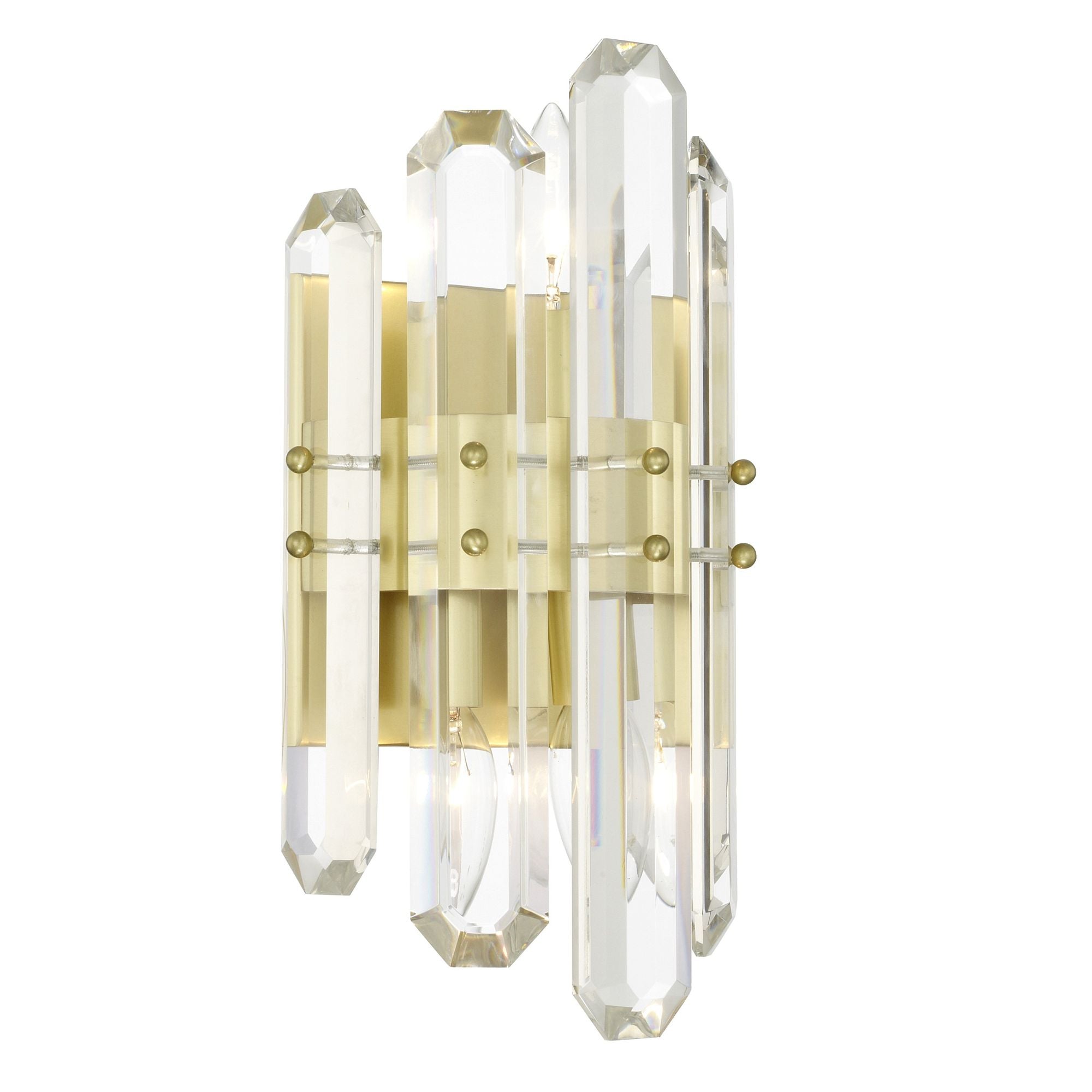 Bolton 2 Light Aged Brass Sconce Faceted Crystal Elements 7.5"W x 13.5"H x 5"D