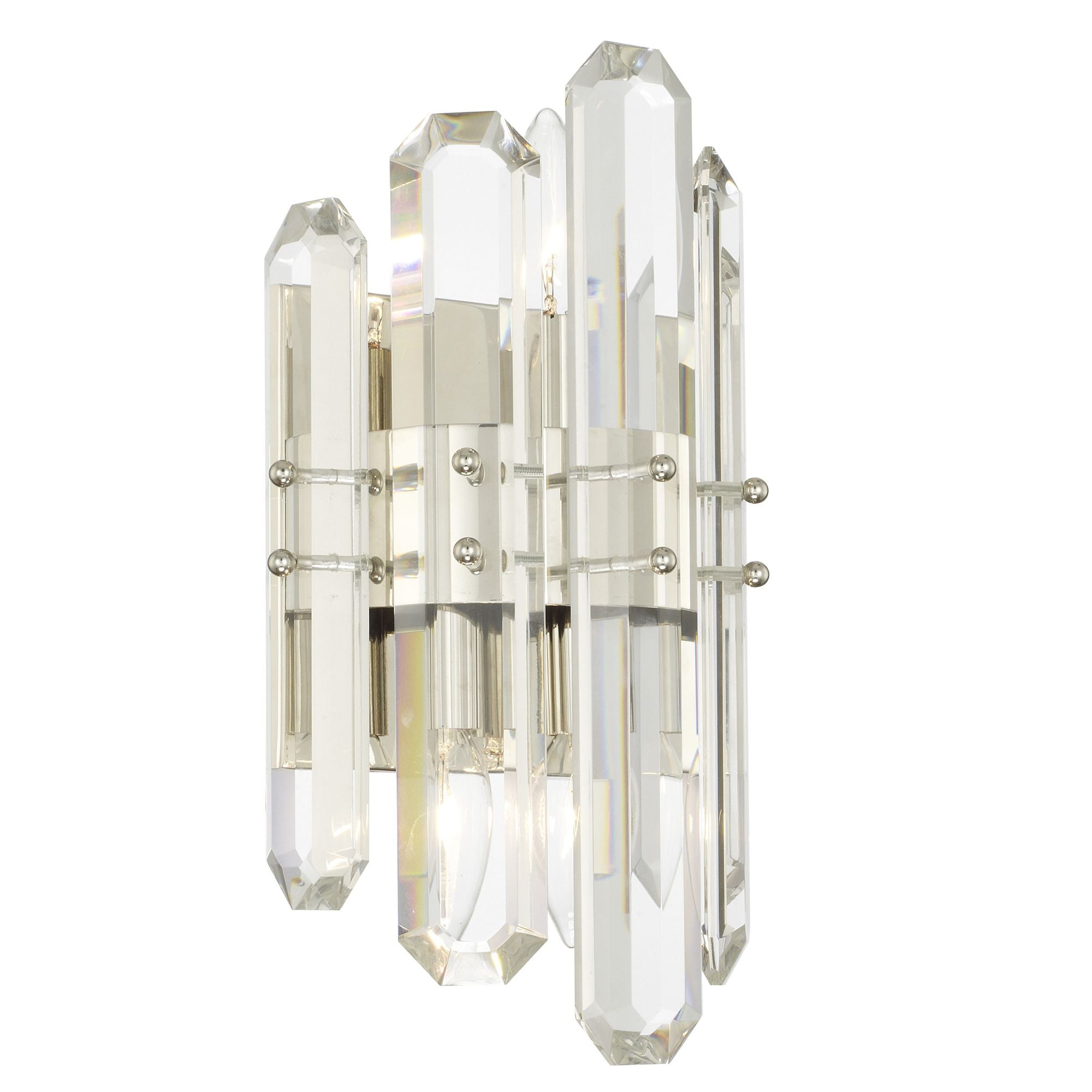 Bolton 2 Light Polished Nickel Sconce Faceted Crystal Elements 7.5"W x 13.5"H x 5"D