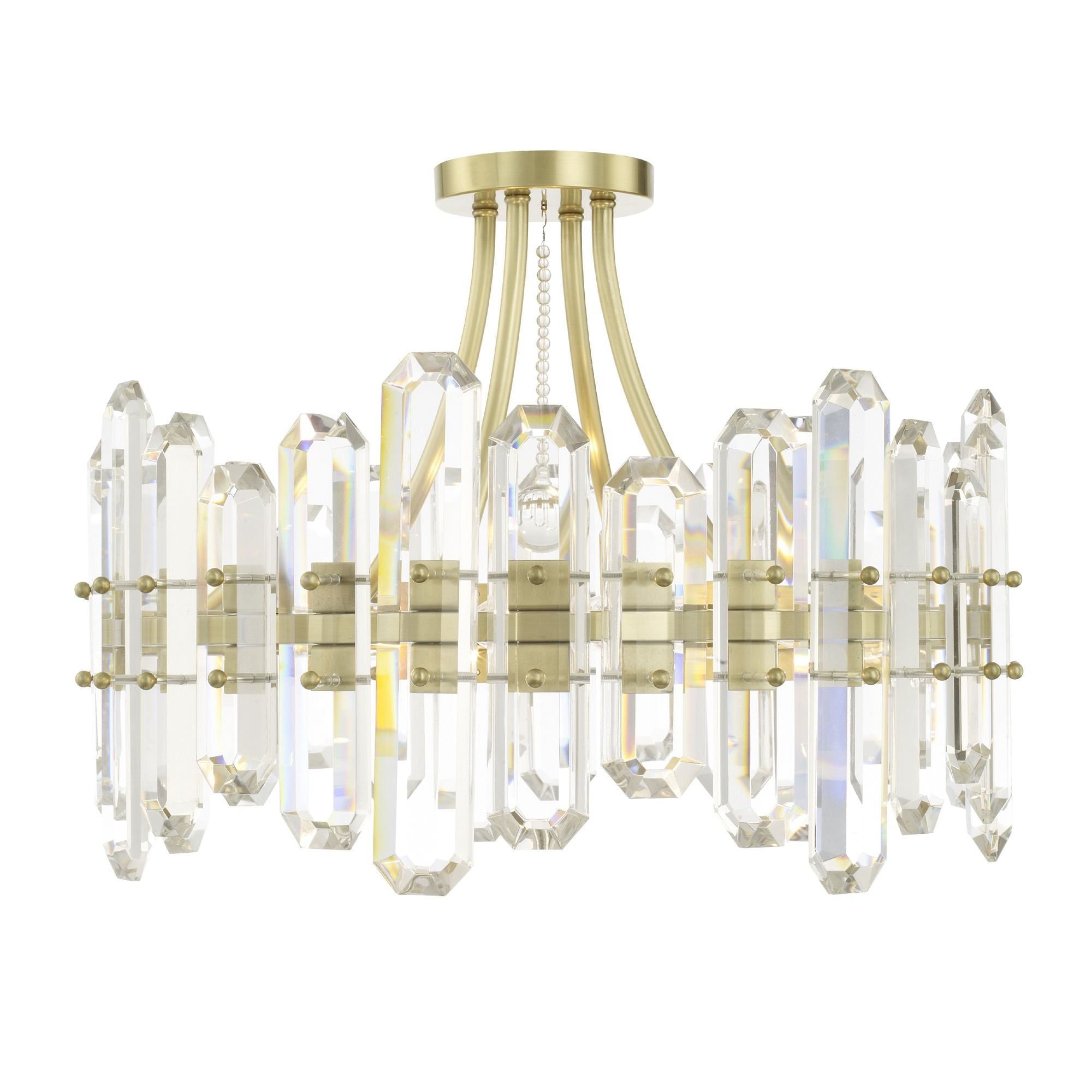 Bolton 4 Light Aged Brass Semi Flush Mount Faceted Crystal Elements 20.75"W x 15.75"H x 20.75"D
