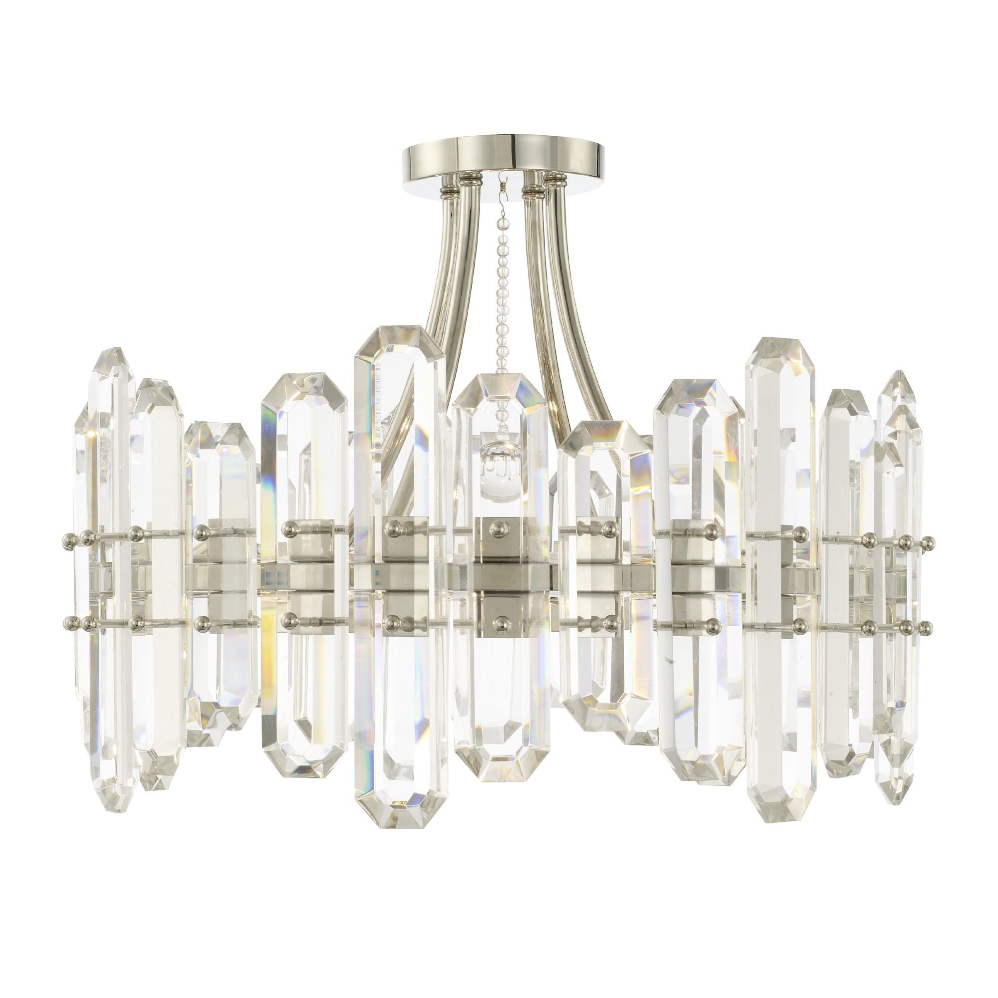 Bolton 4 Light Polished Nickel Semi Flush Mount Faceted Crystal Elements 20.75"W x 15.75"H x 20.75"D
