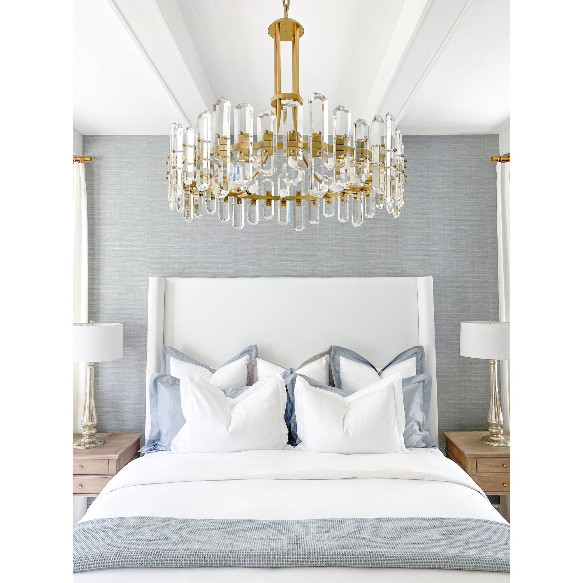 Bolton 12 Light Aged Brass Chandelier Faceted Crystal Elements 31"W x 28.25"H x 31"D