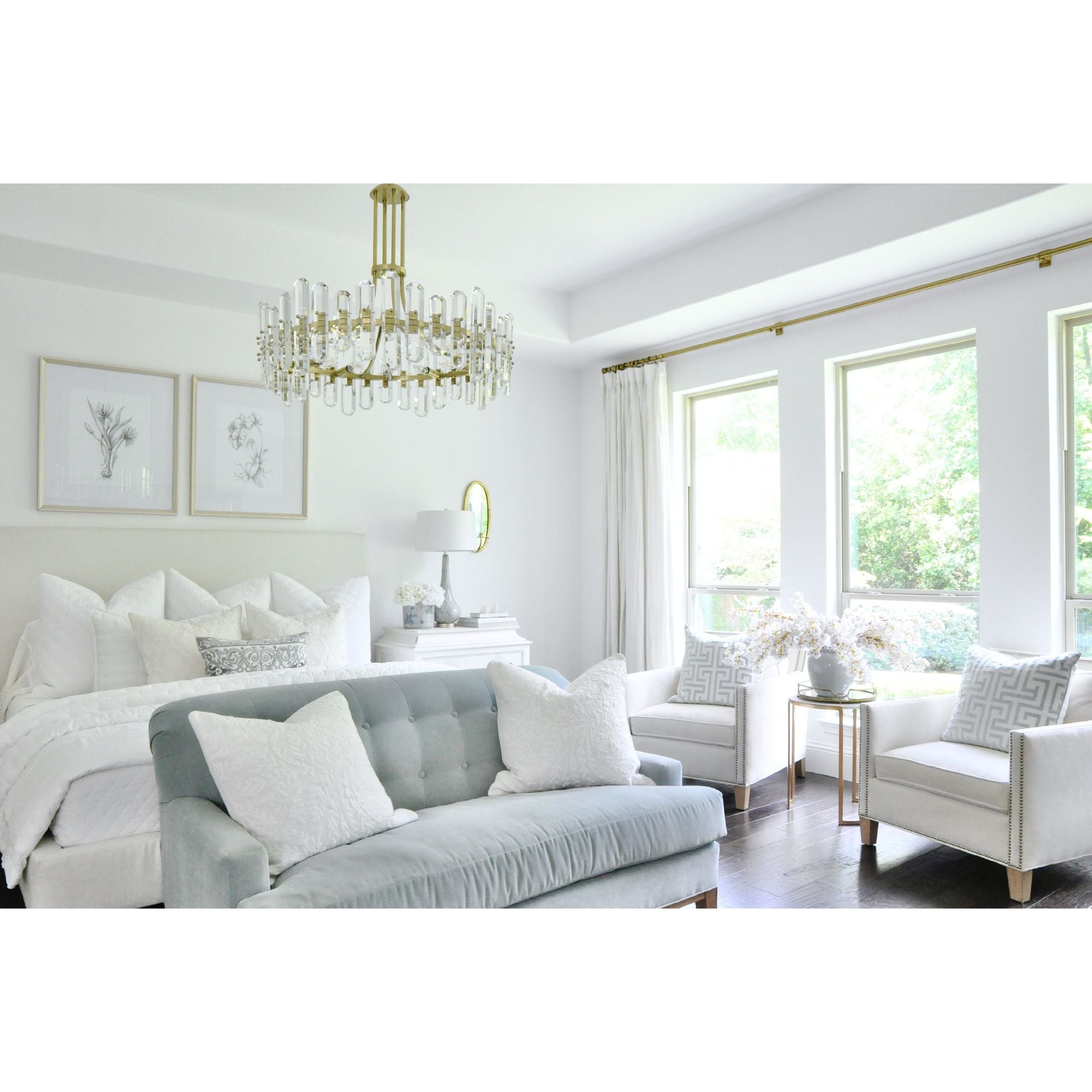 Bolton 12 Light Aged Brass Chandelier Faceted Crystal Elements 31"W x 28.25"H x 31"D