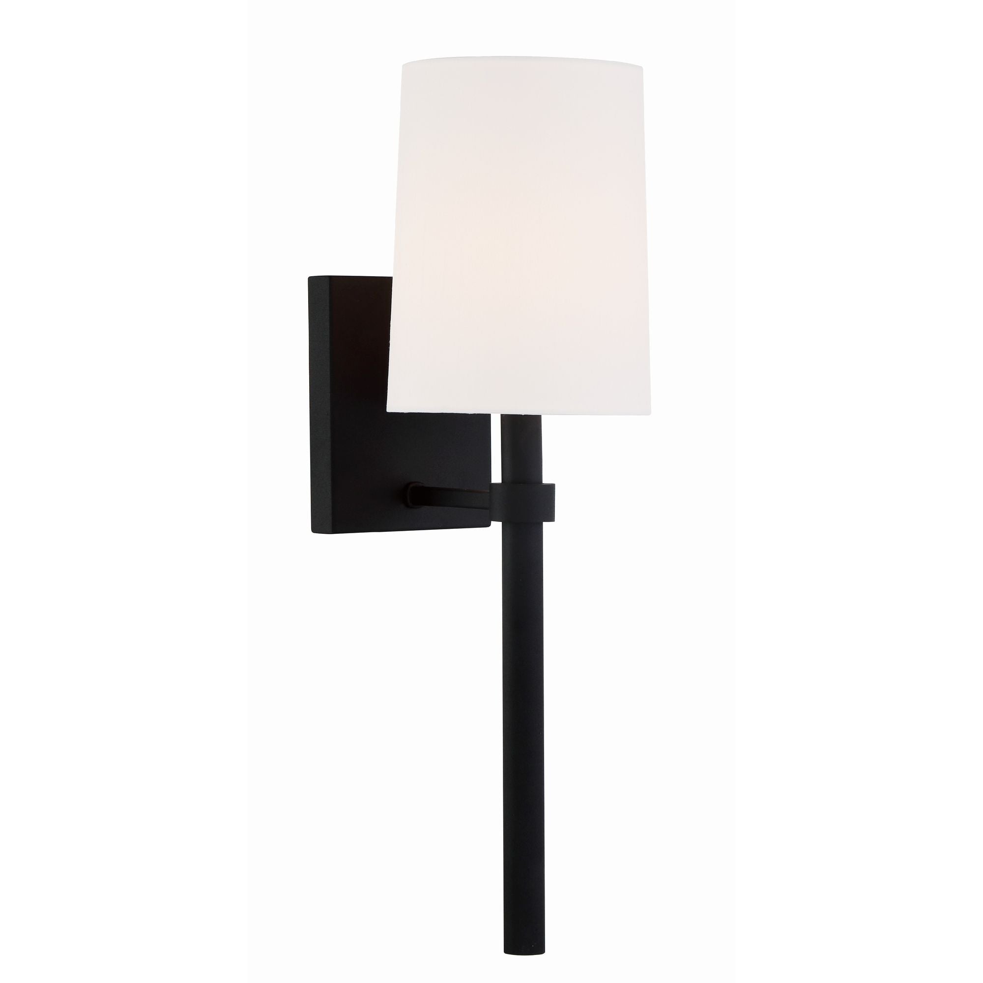 Bromley 1 Light Black Forged Sconce Silk Shade 5.5"W x 18.5"H x 7.25"D