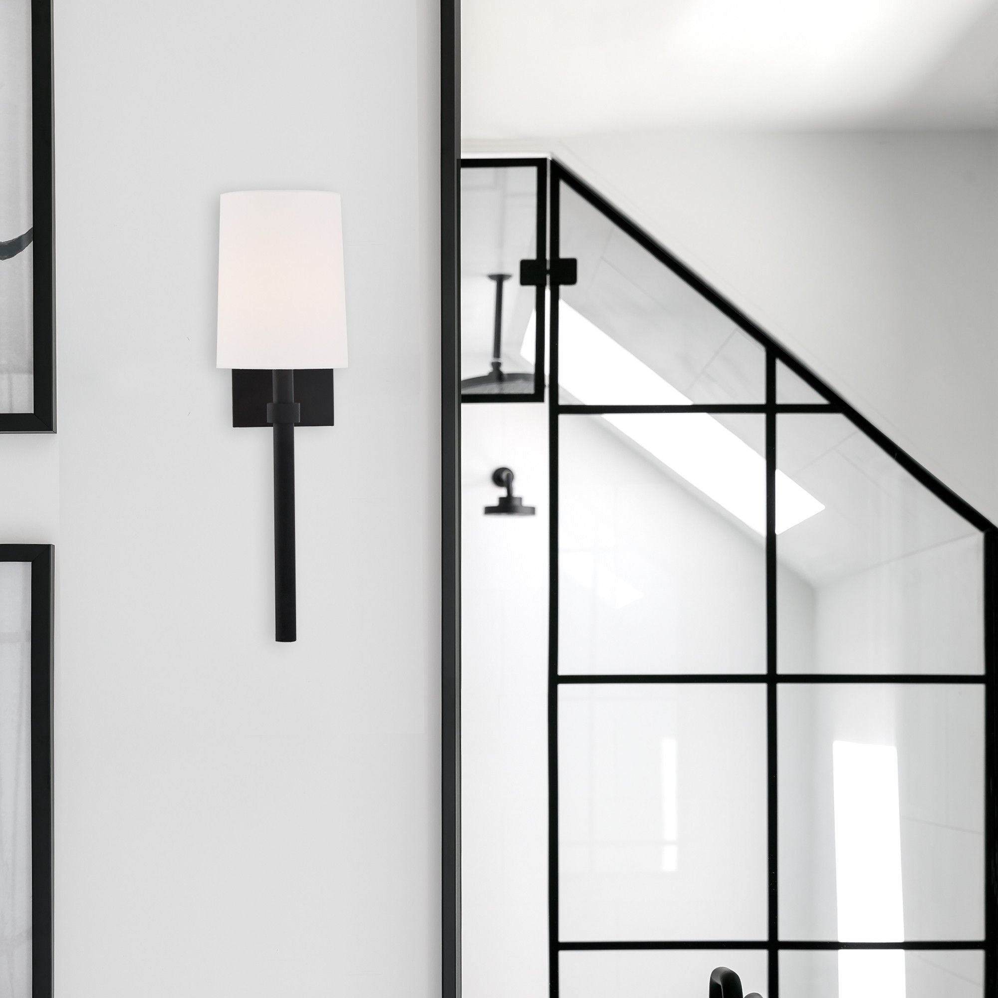 Bromley 1 Light Black Forged Sconce Silk Shade 5.5"W x 18.5"H x 7.25"D