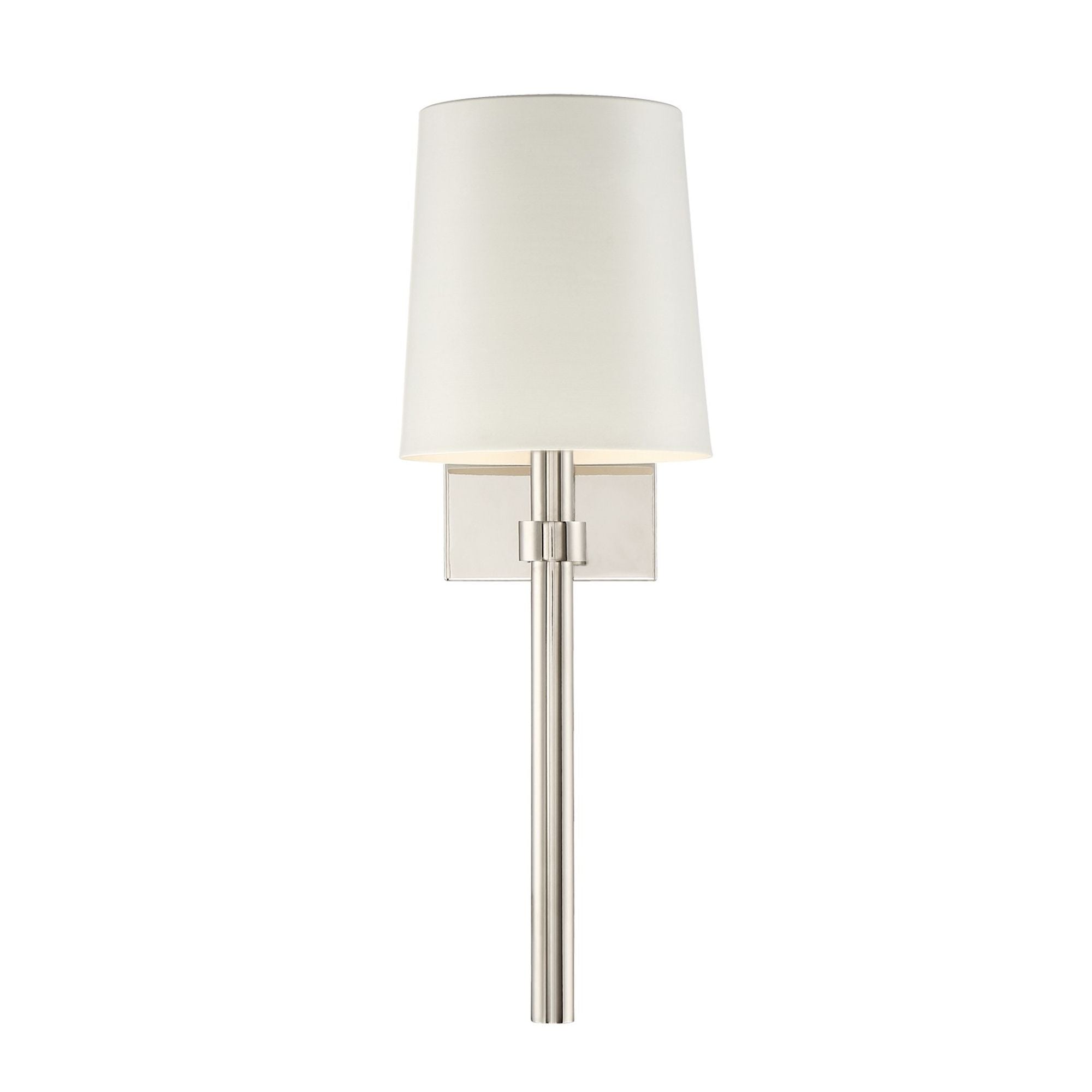 Bromley 1 Light Polished Nickel Sconce Silk Shade 5.5"W x 18.5"H x 7.25"D