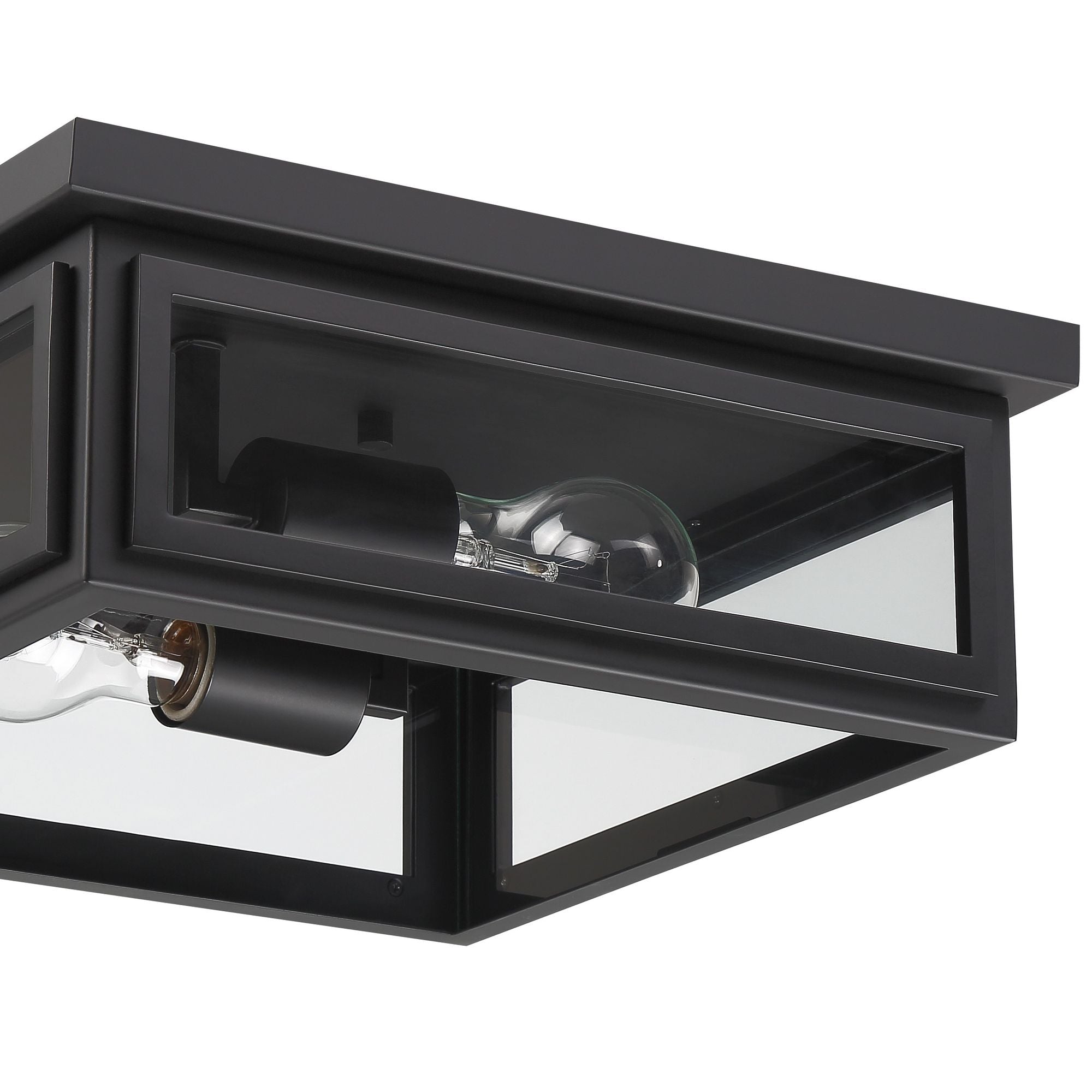 Byron 2 Light Matte Black Outdoor Flush Mount Clear Glass 12.75"W x 5"H x 12.75"D