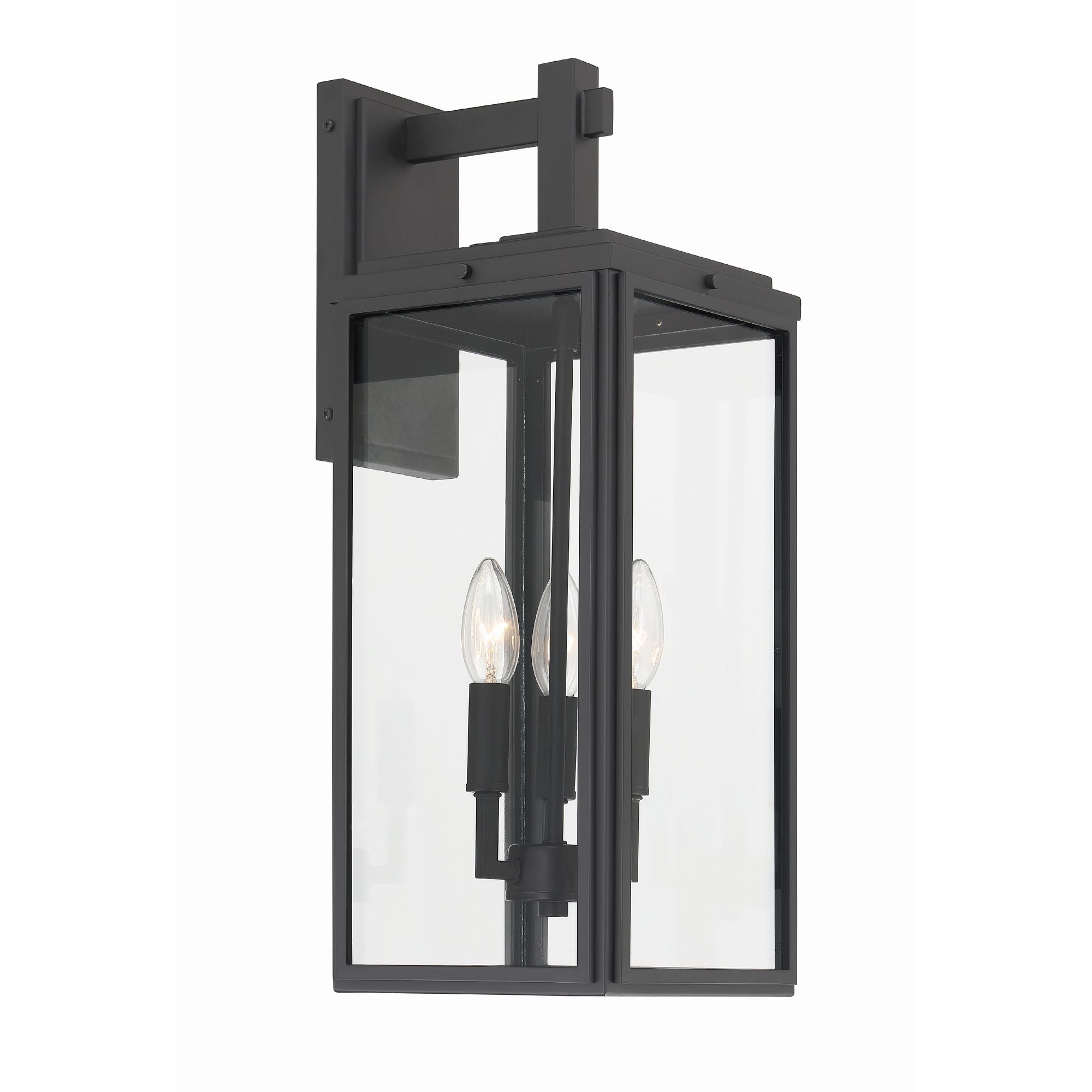 Byron 3 Light Matte Black Outdoor Sconce Clear Glass 7.5"W x 19.75"H x 9"D