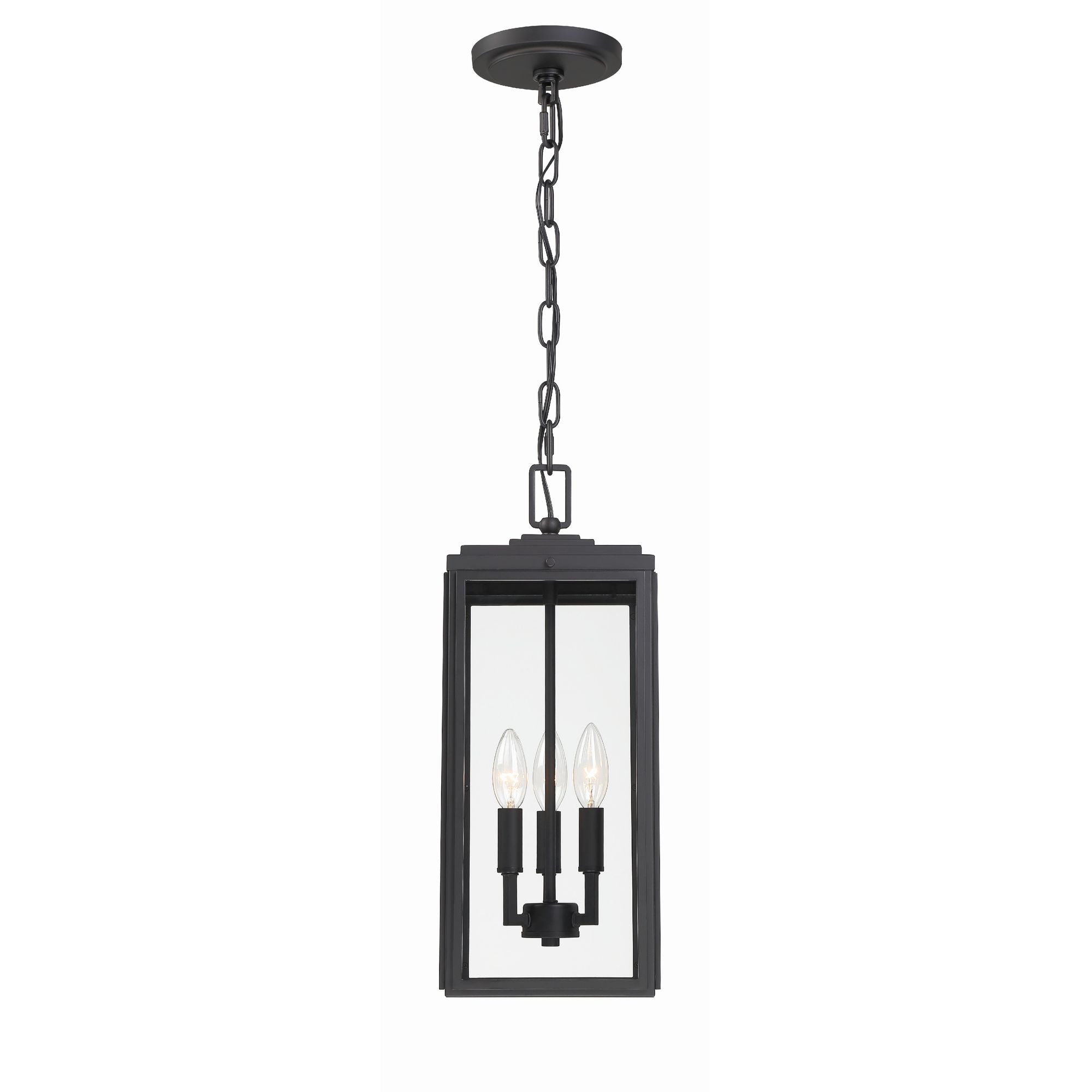 Byron 3 Light Matte Black Outdoor Pendant Clear Glass 7.5"W x 18.75"H x 7.5"D