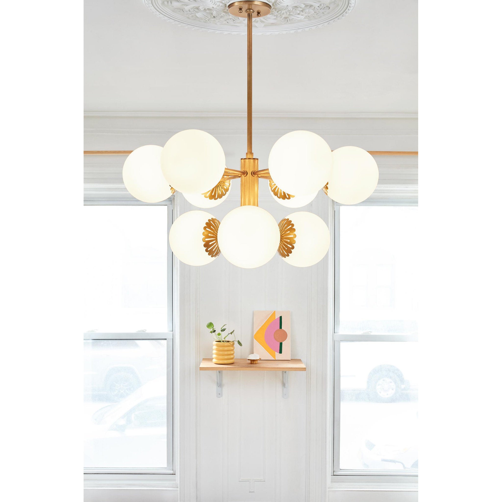 Paige 9-Light Chandelier in Aged Brass 33L x 33W x 14.75H