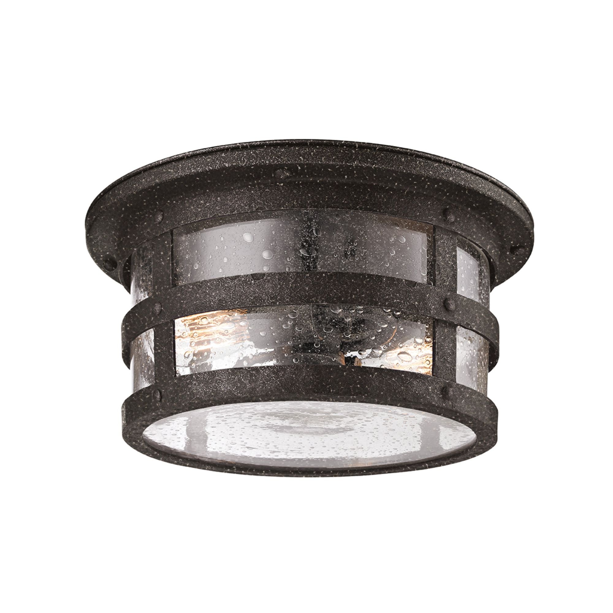 Barbosa 2-Light Exterior Flush Mount in Aged Pewter 15W x 7.75H