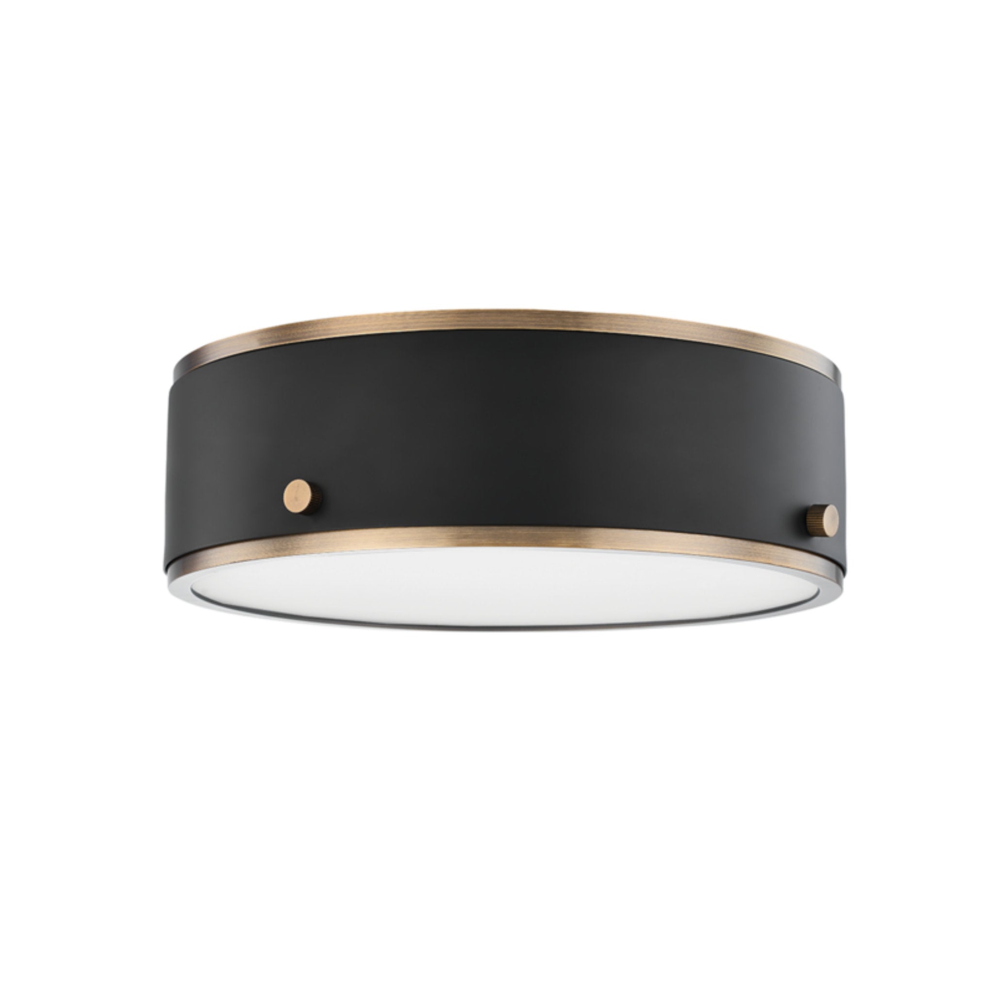 Eli Flush Mount 1-Light LED in Patina Brass And Soft Off Black 12L x 12W x 3.5H