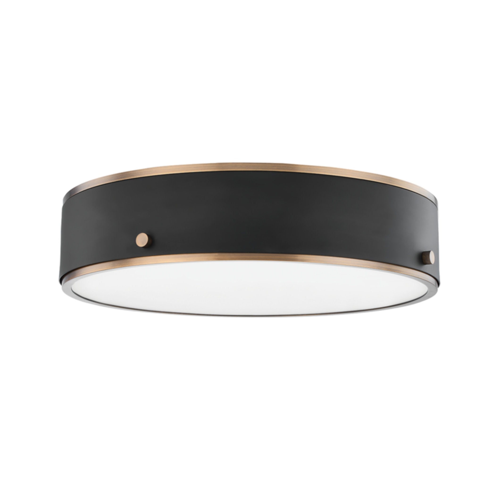 Eli Flush Mount 1-Light LED in Patina Brass And Soft Off Black 16L x 16W x 3.5H