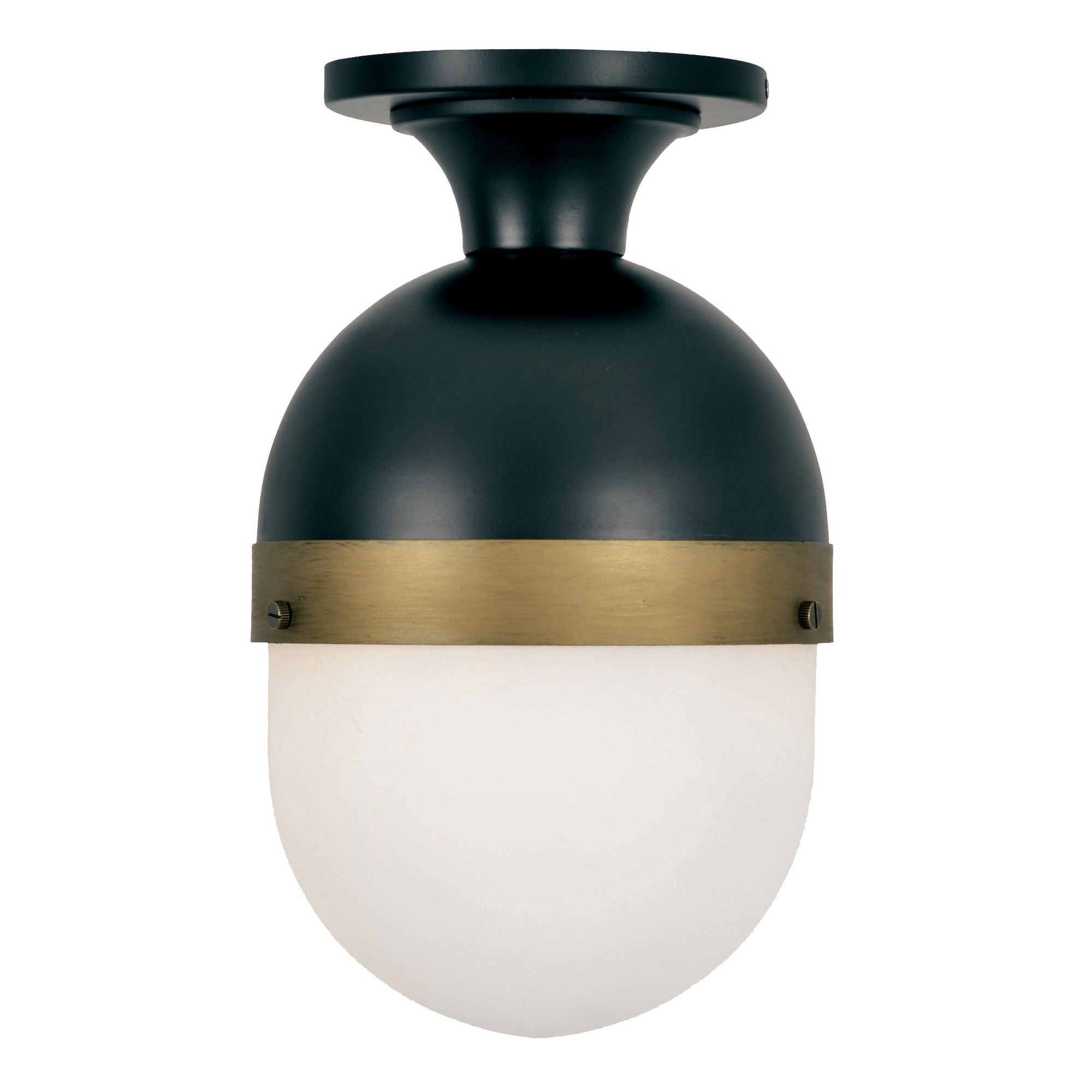 Brian Patrick Flynn Capsule 1 Light Matte Black + Textured Gold Outdoor Semi Flush Mount Glass 8"W x 13.5"H x 8"D