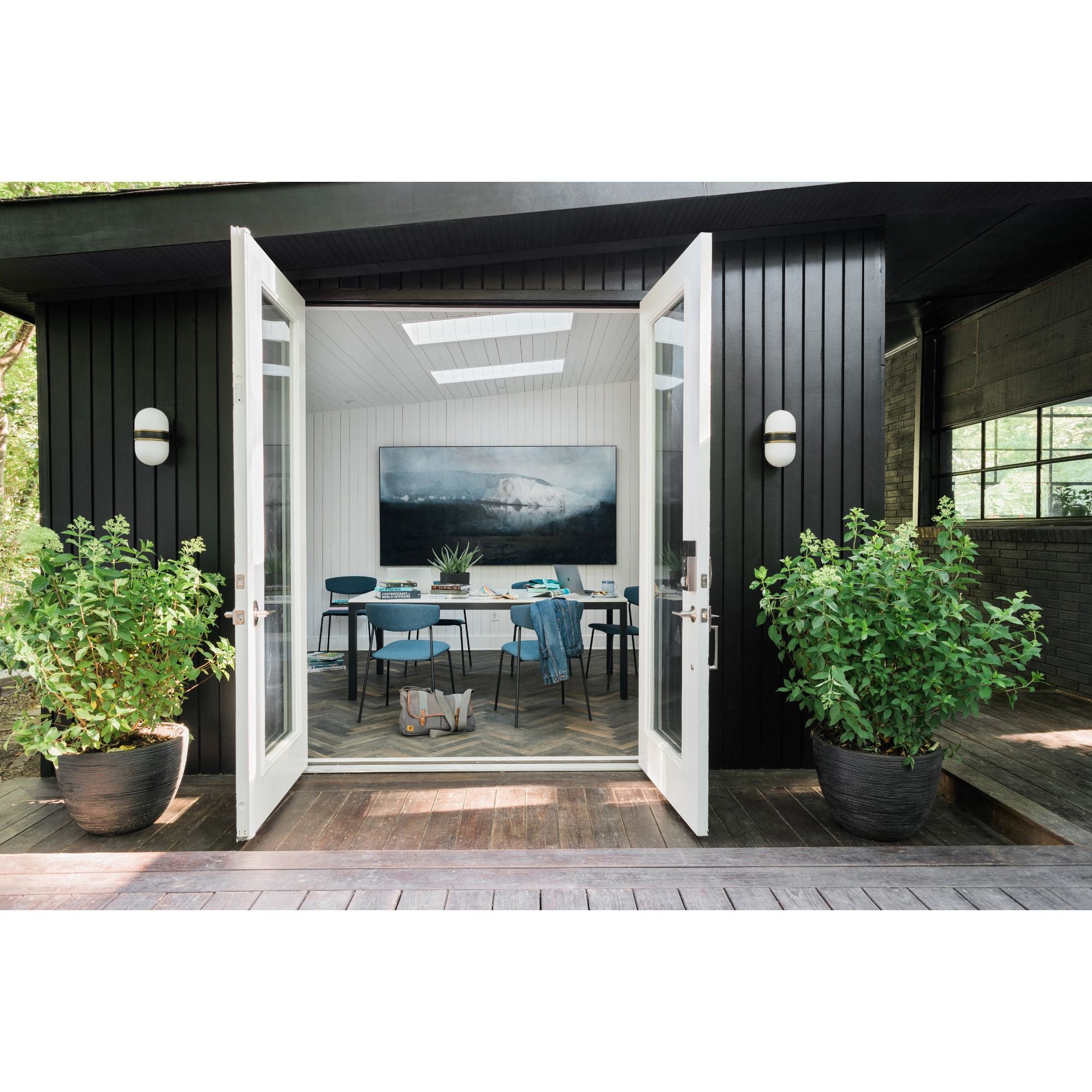 Brian Patrick Flynn Capsule 1 Light Matte Black + Textured Gold Outdoor Sconce Glass 6"W x 10"H x 7.25"D