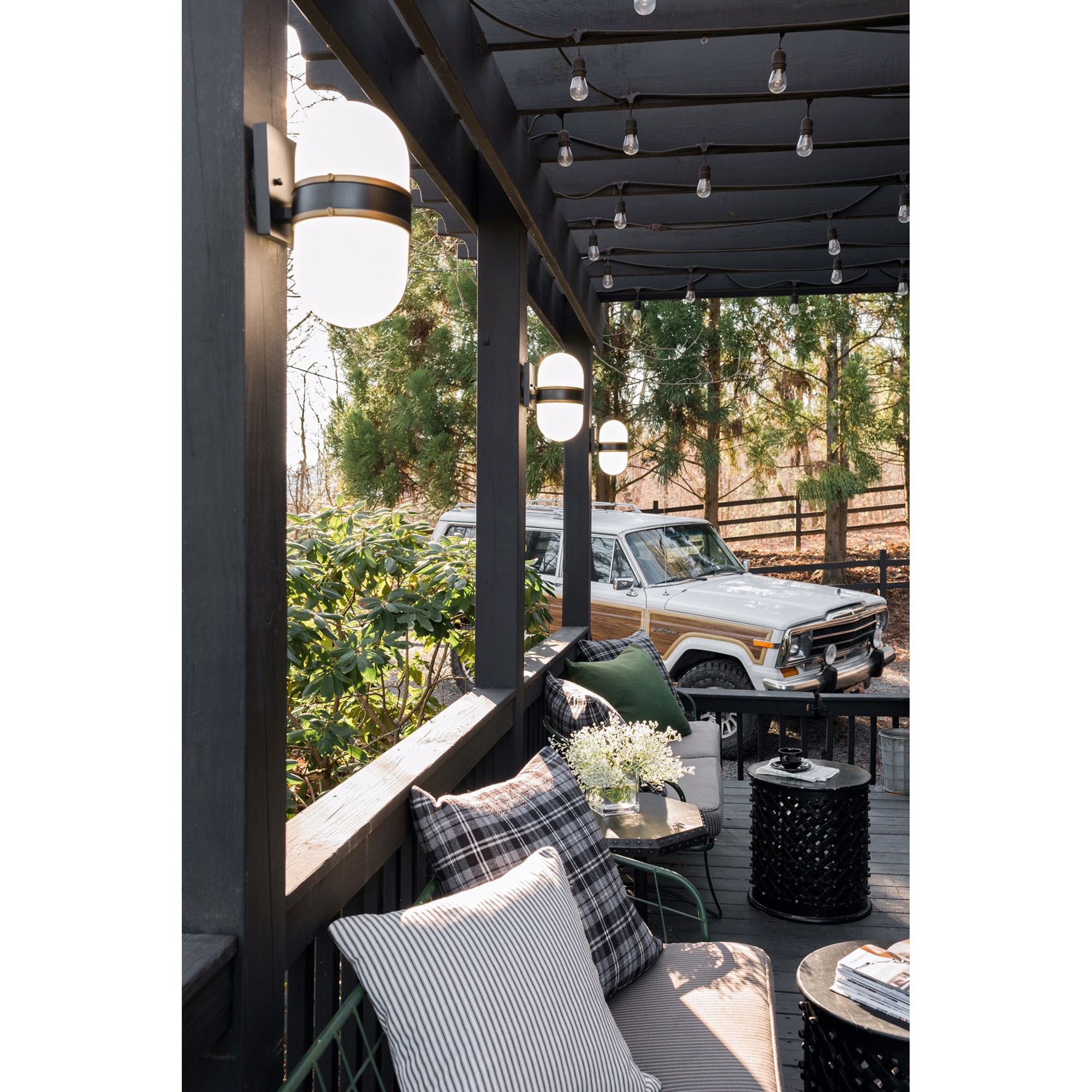 Brian Patrick Flynn Capsule 1 Light Matte Black + Textured Gold Outdoor Sconce Glass 6"W x 10"H x 7.25"D