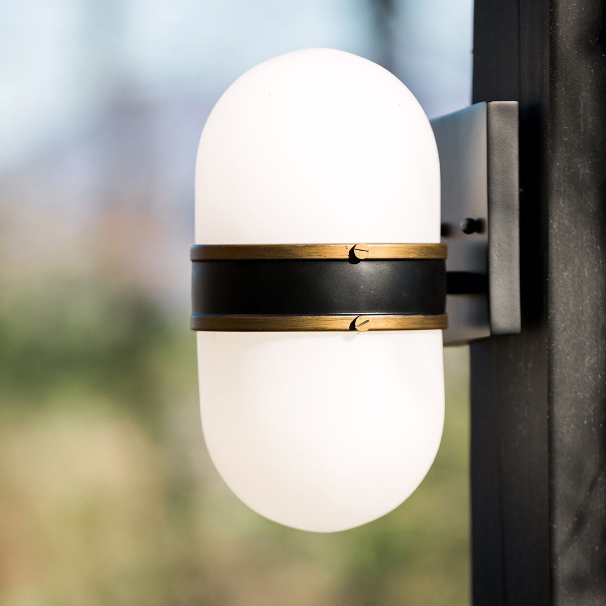 Brian Patrick Flynn Capsule 1 Light Matte Black + Textured Gold Outdoor Sconce Glass 6"W x 10"H x 7.25"D