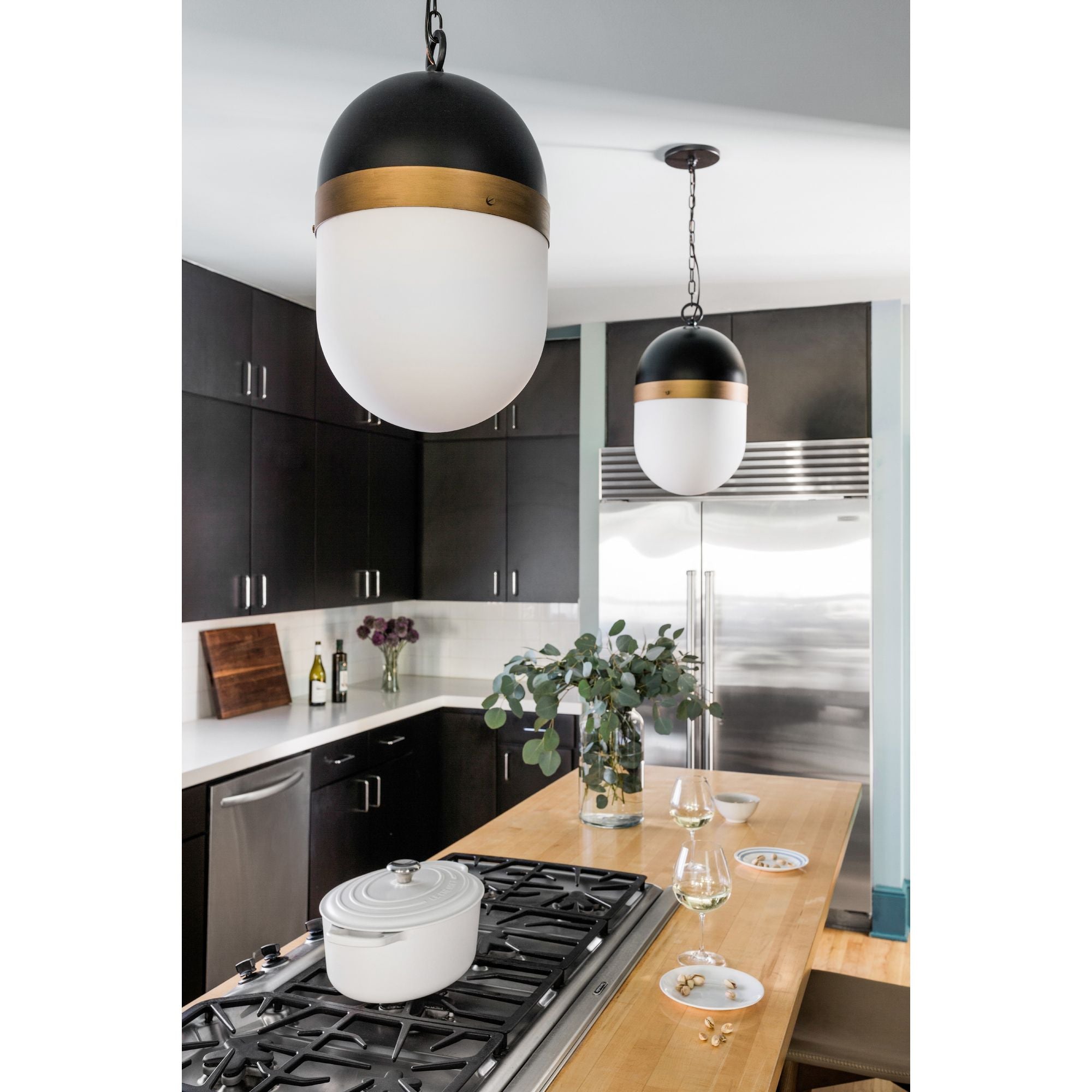 Brian Patrick Flynn Capsule 3 Light Matte Black + Textured Gold Outdoor Pendant Glass 12.25"W x 21"H x 12.25"D