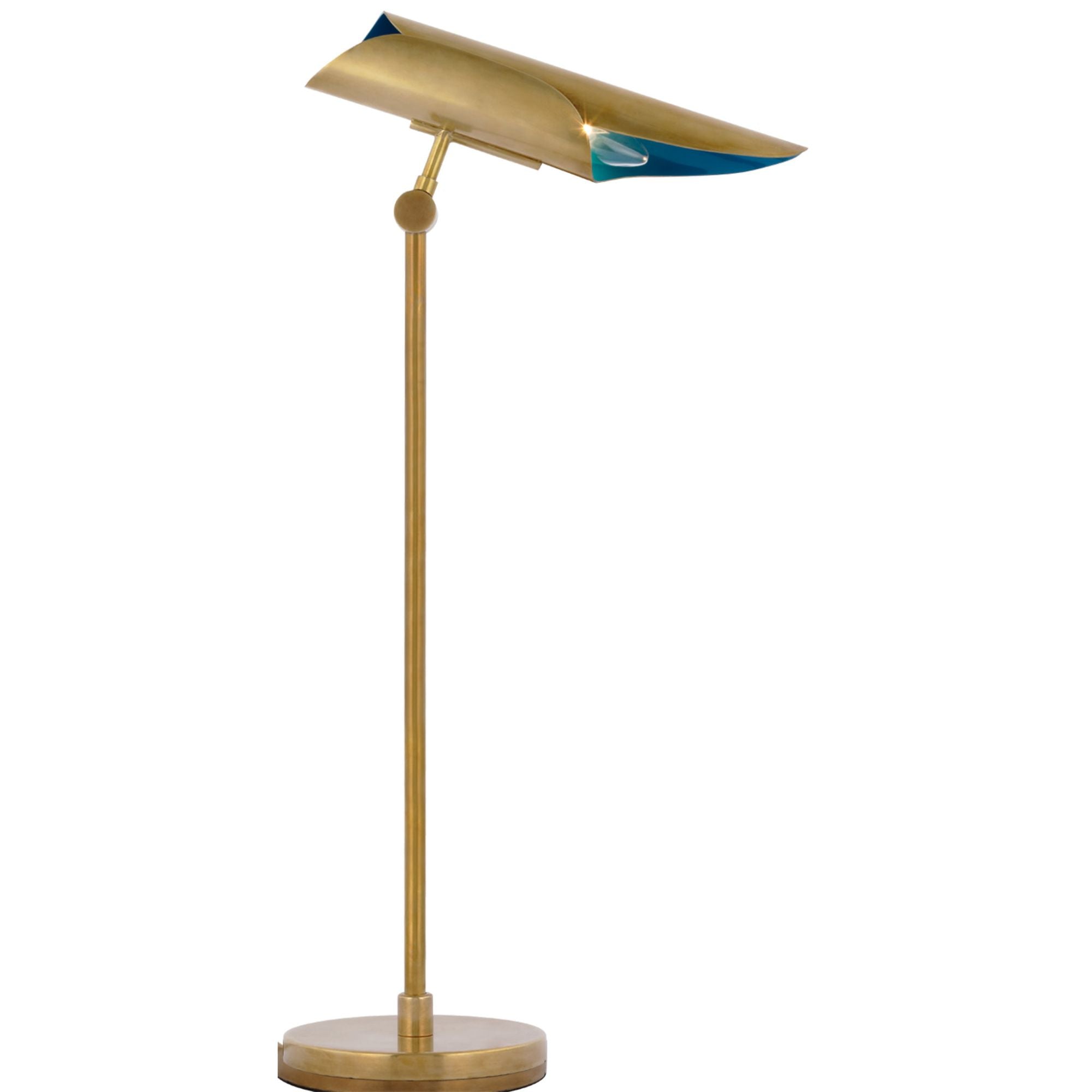 Champalimaud Flore Desk Lamp in Soft Brass and Riviera Blue Table Lamp W6" x H23.75"