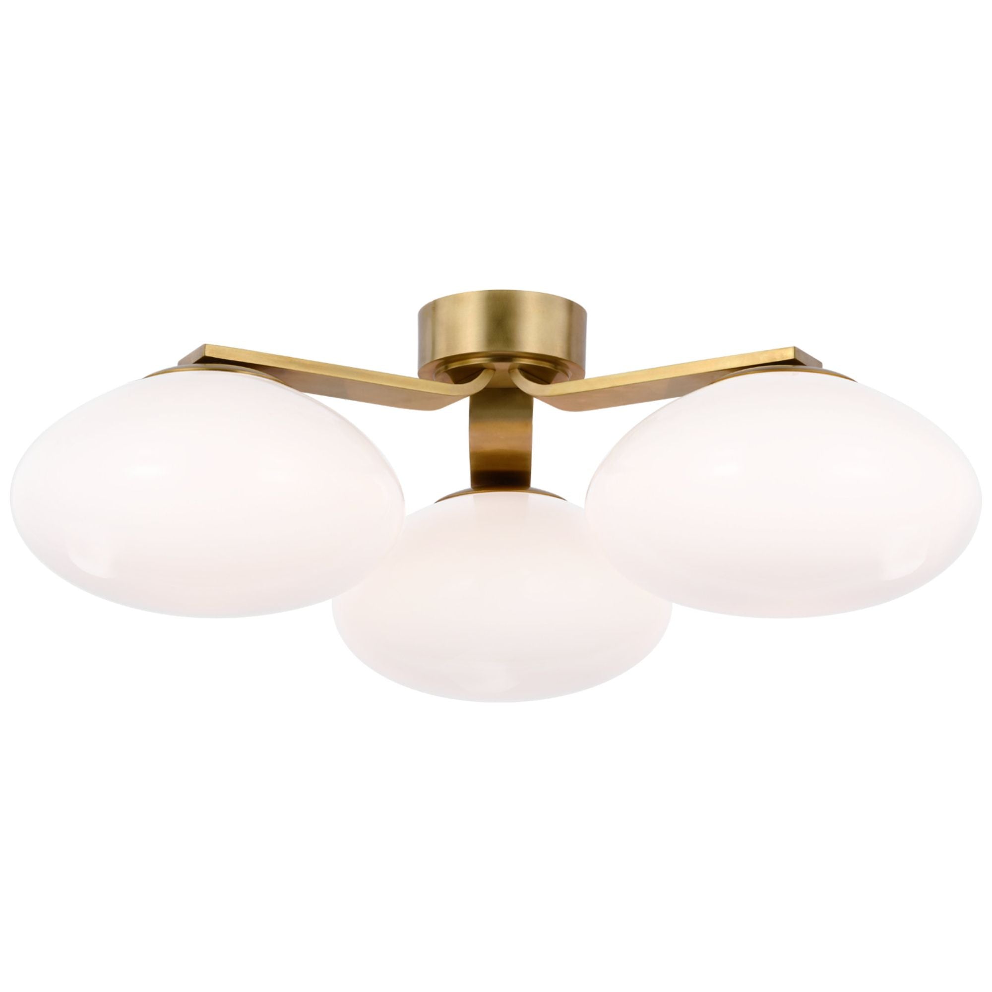 Champalimaud Marisol XL Triple Flush Mount in Soft Brass with White Glass Ceiling Light W26.75" x H10"