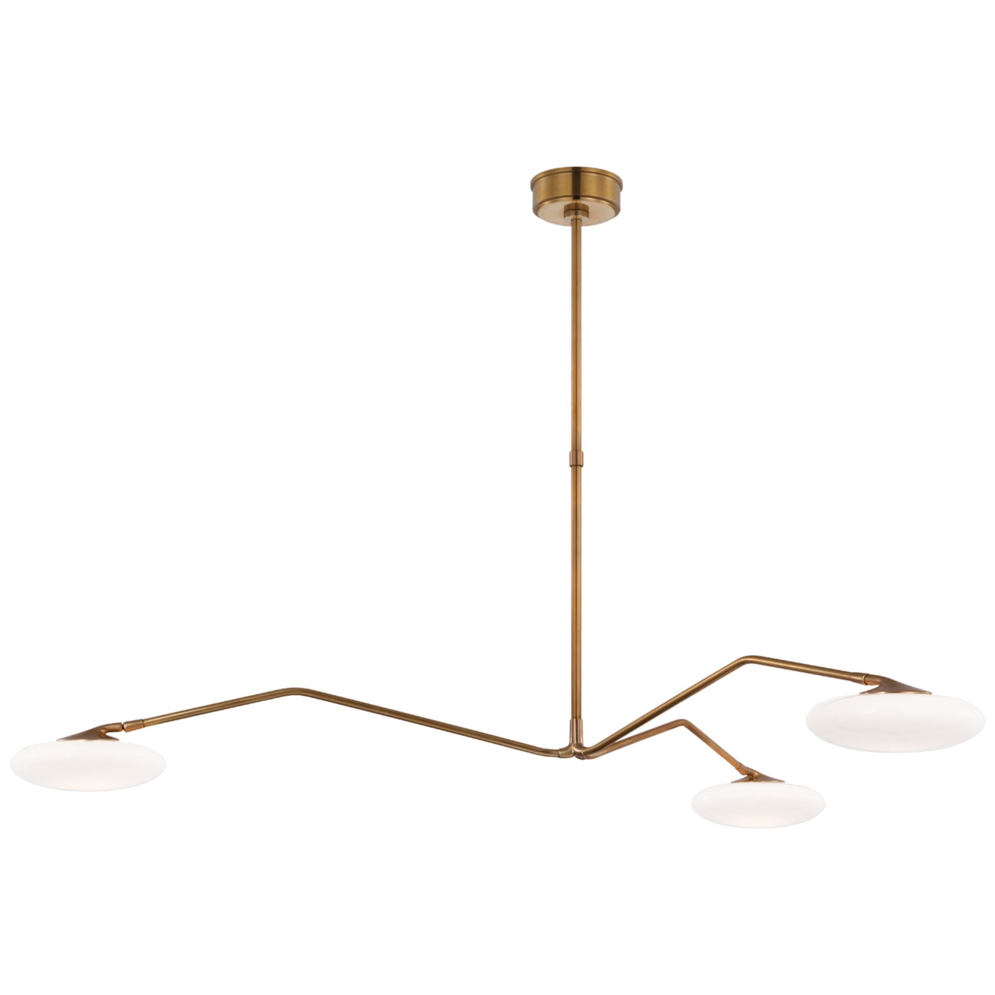 Champalimaud Brindille Extra Large Three Light Chandelier in Soft Brass with White Glass Ceiling Light W60"