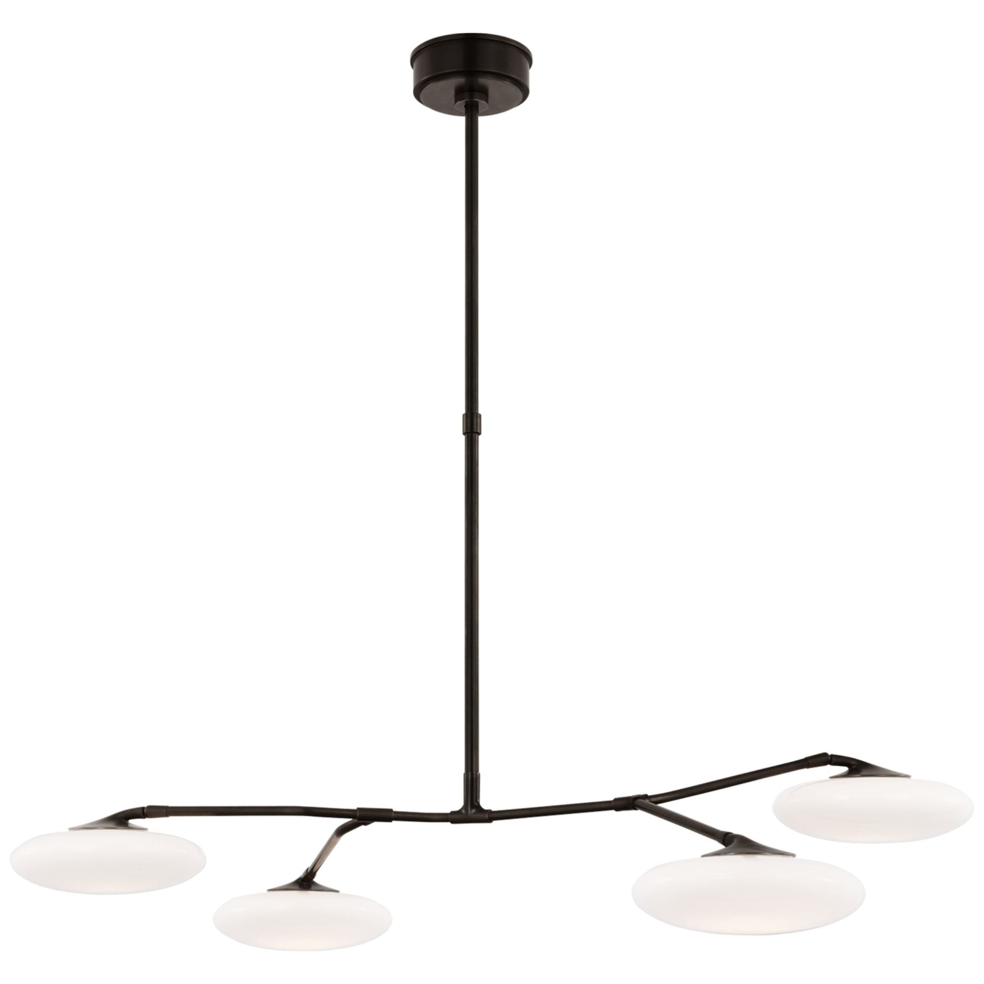 Champalimaud Brindille Large Four Light Chandelier in Gun Metal with White Glass Ceiling Light W47.75" x 32.5"