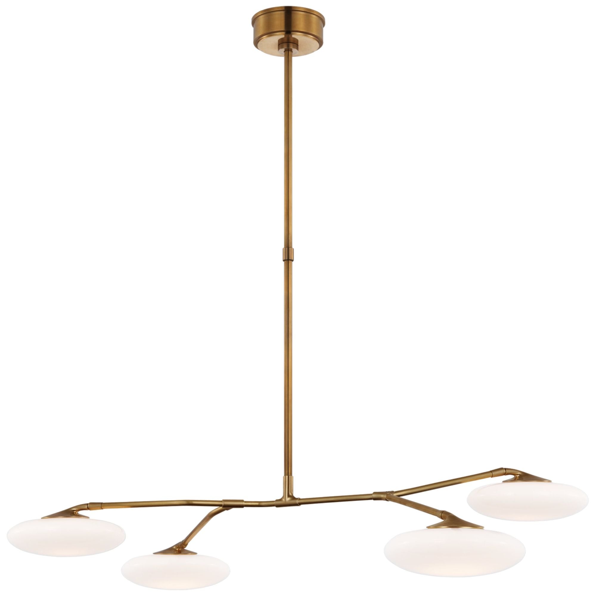 Champalimaud Brindille Large Four Light Chandelier in Soft Brass with White Glass Ceiling Light W47.75" x 32.5"