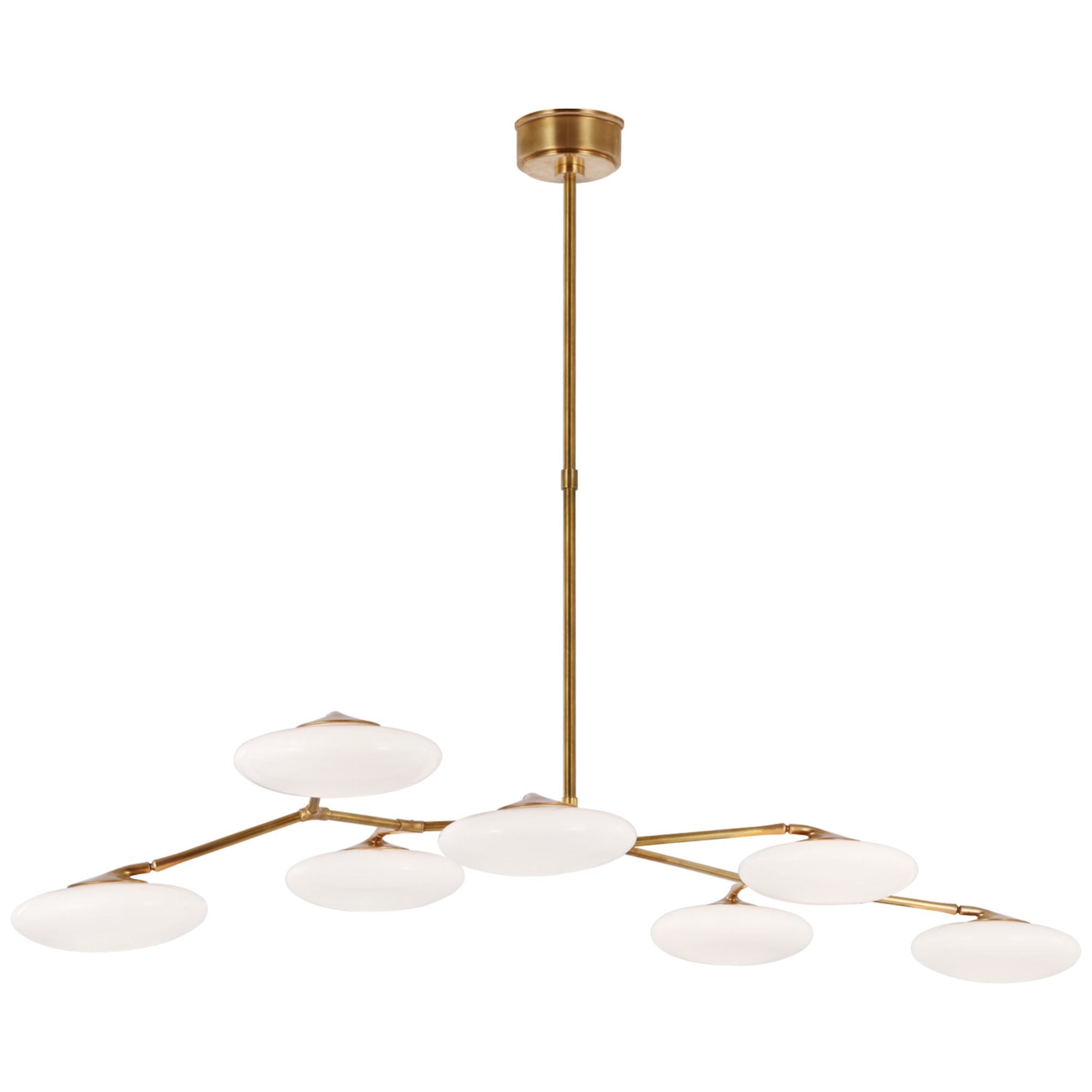 Champalimaud Brindille XL Articulating Linear Chandelier in Soft Brass with White Glass Ceiling Light W61.25" x 30"