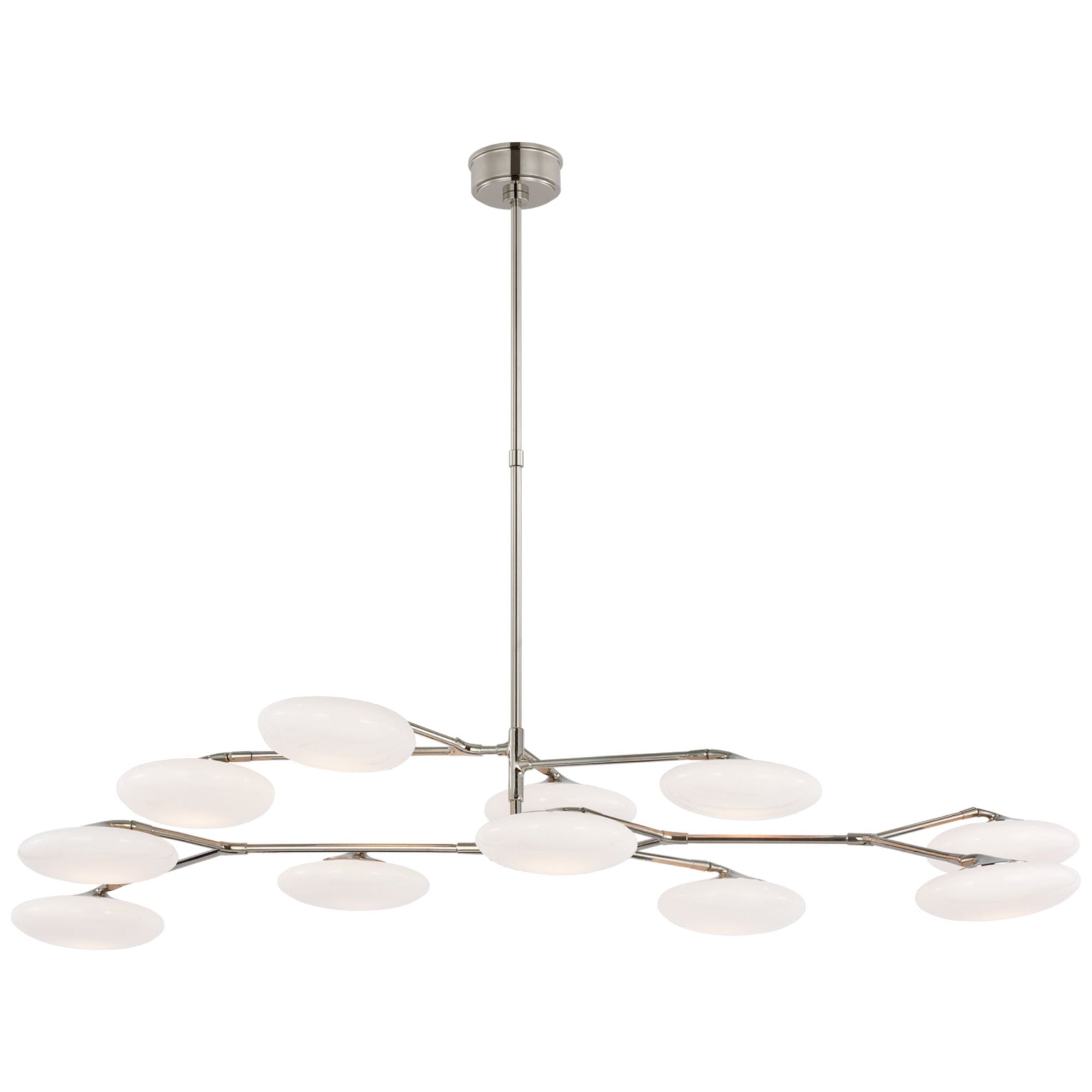 Champalimaud Brindille Extra Large Two Tier Chandelier in Polished Nickel with White Glass Ceiling Light W65" x 30"