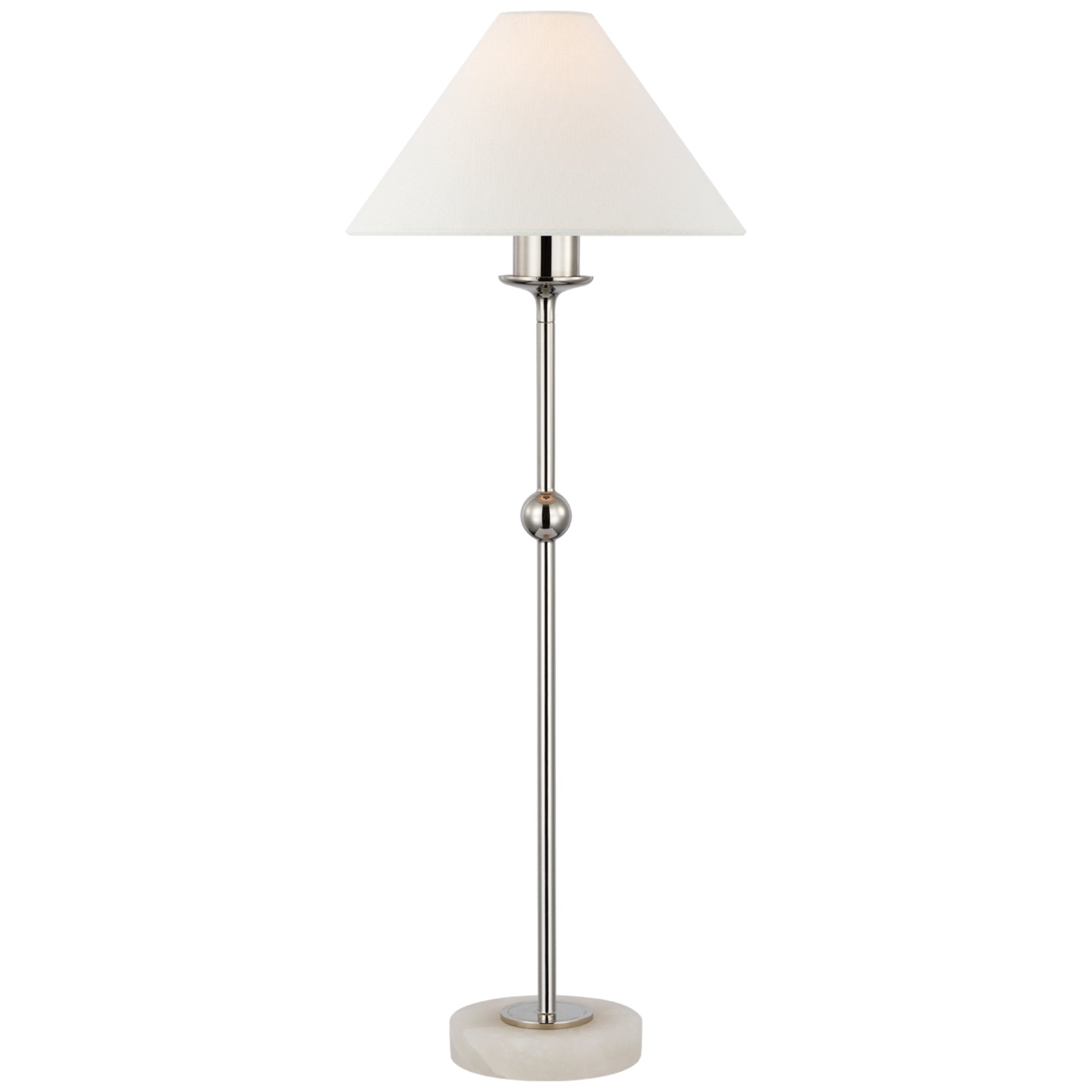 Chapman & Myers Caspian Medium Accent Lamp in Polished Nickel and Alabaster with Linen Shade Table Lamp W10.5" x H28"