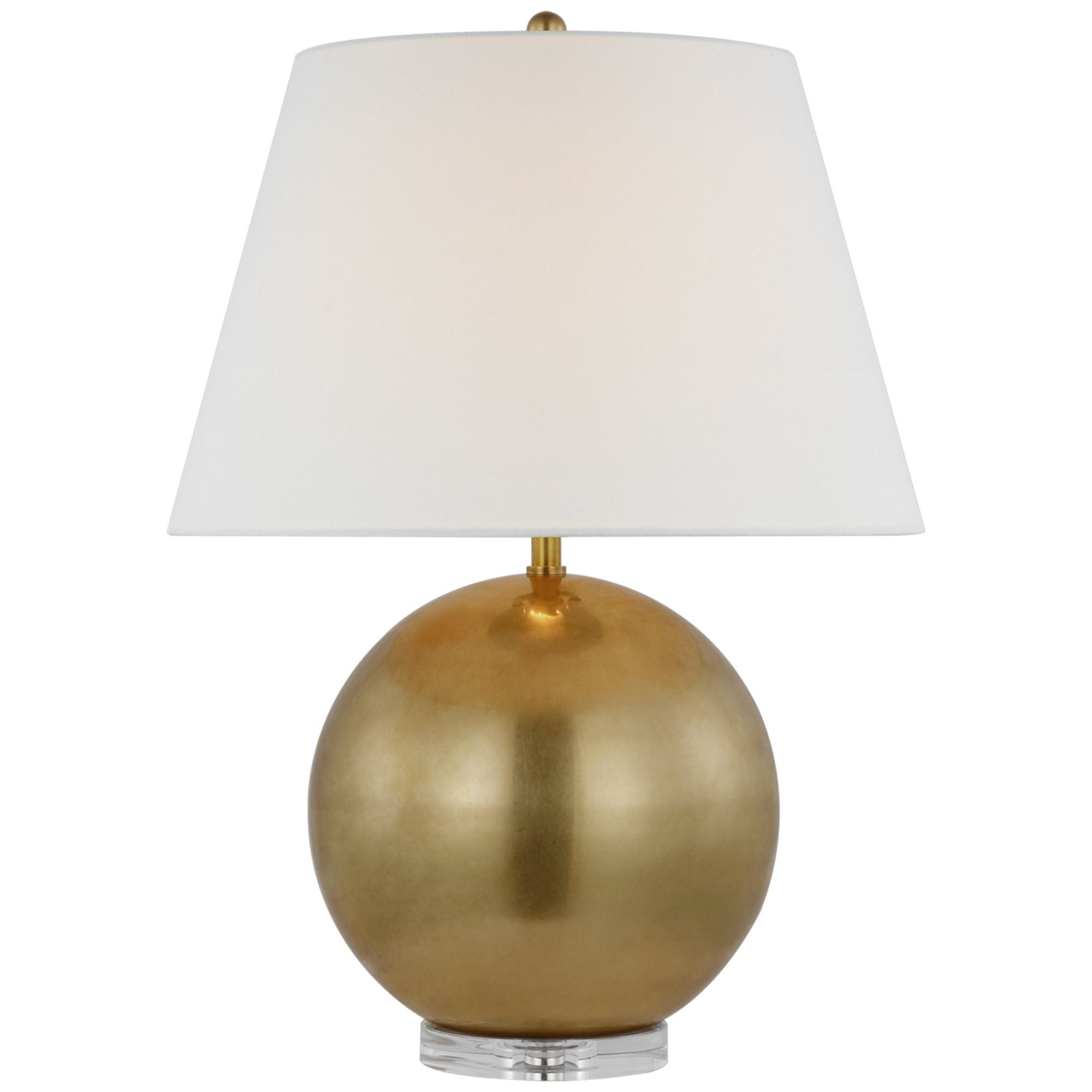 Chapman & Myers Balos Medium Table Lamp in Antique-Burnished Brass and Clear Glass with Linen Shade W18.5" x H25.5"