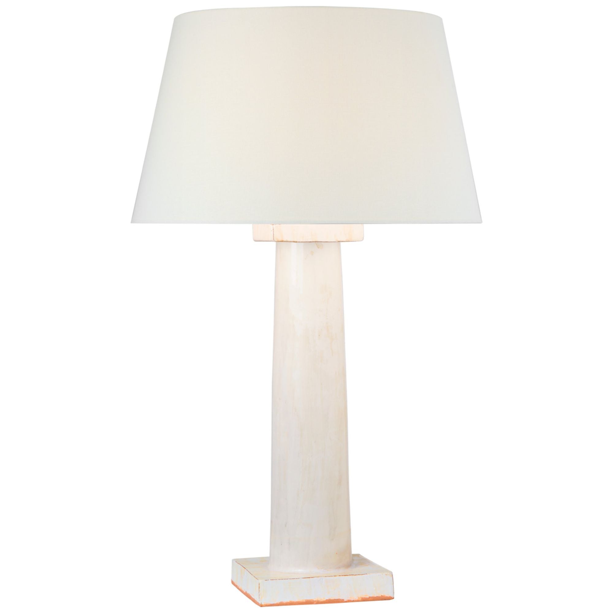 Chapman & Myers Colonne Large Balustrade Table Lamp in Glossy White Crackle with Linen Shade W17" x H27.75"