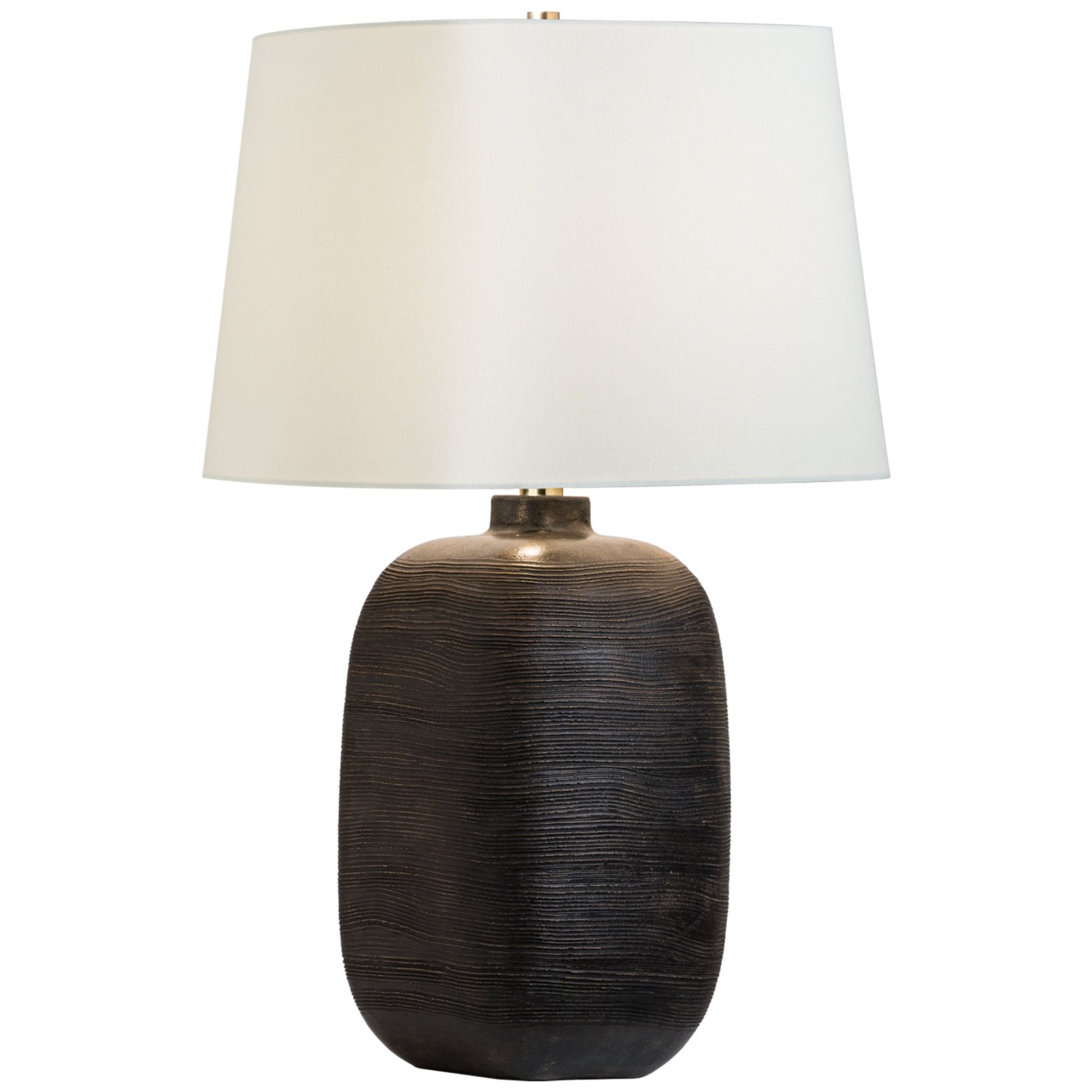 Chapman & Myers Pemba Large Combed Table Lamp in Chimney Black with Linen Shade W18" x H31.5"