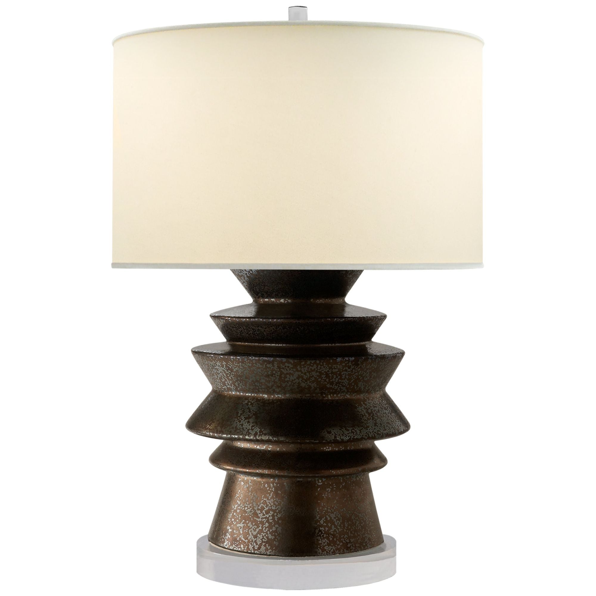 Chapman & Myers Stacked Disk Table Lamp in Crystal Bronze with Natural Percale Shade W19.5" x H29"