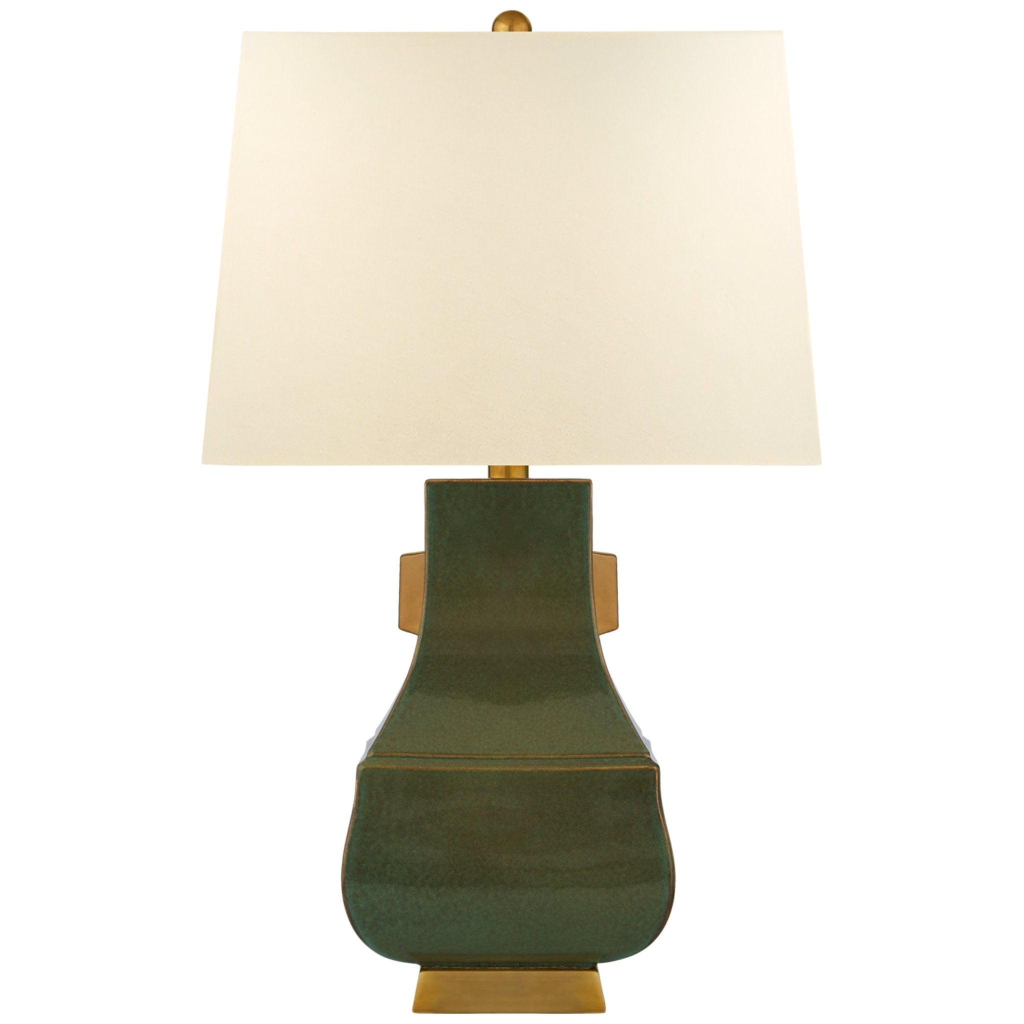 Chapman & Myers Kang Jug Large Table Lamp in Oslo Green and Burnt Gold Accent with Natural Percale Shade W17" x H28.75"