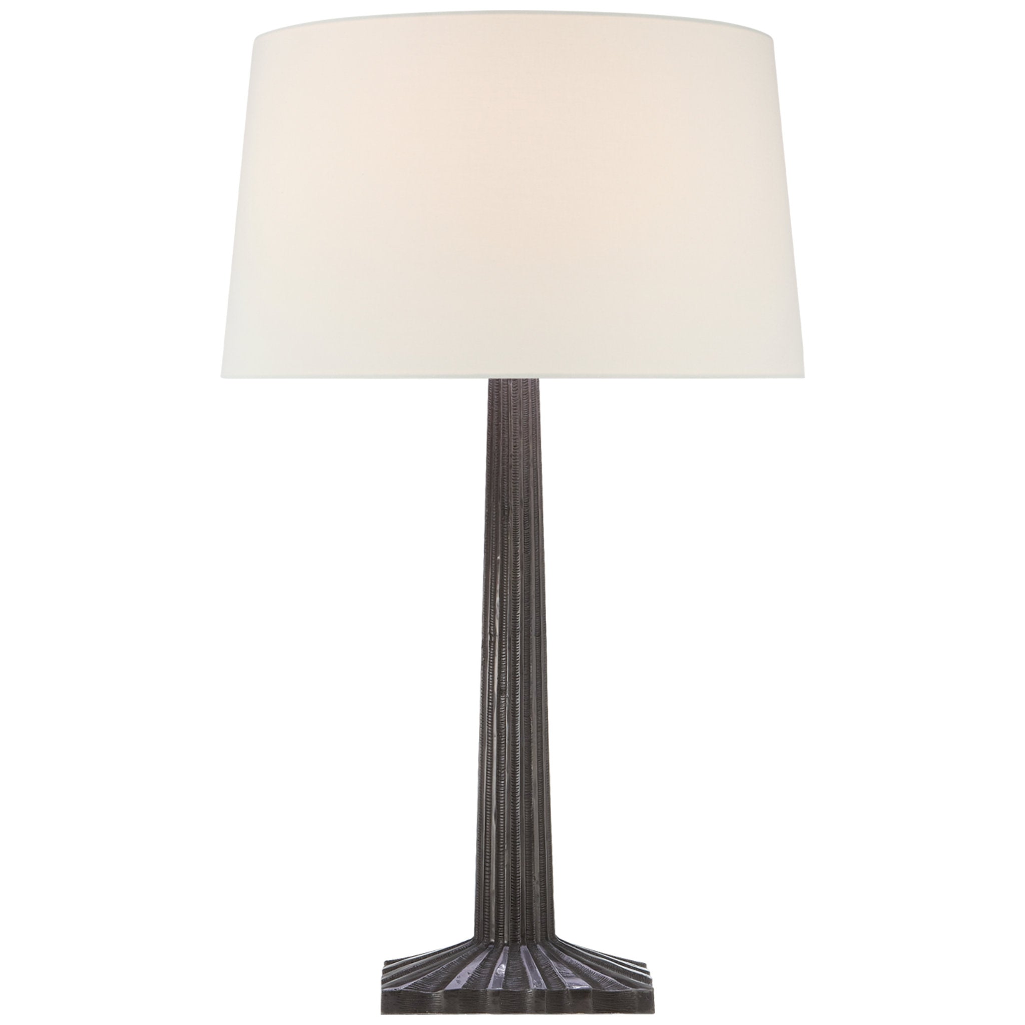 Chapman & Myers Strie Fluted Column Table Lamp in Aged Iron with Linen Shade W17" x H29.75"