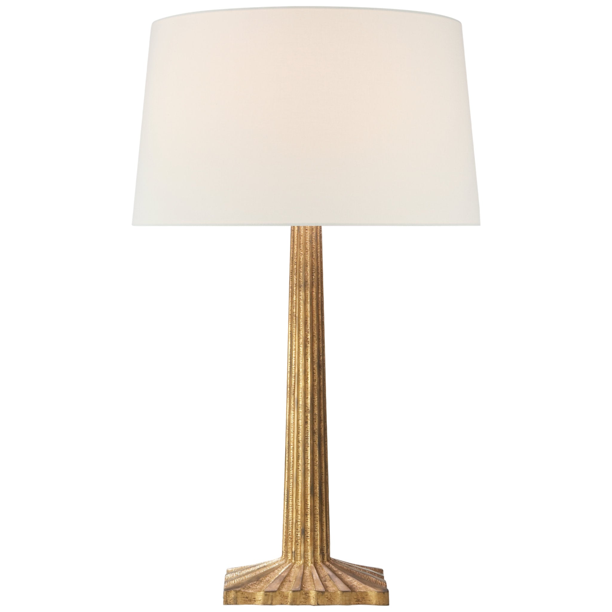 Chapman & Myers Strie Fluted Column Table Lamp in Gilded Iron with Linen Shade W17" x H29.75"