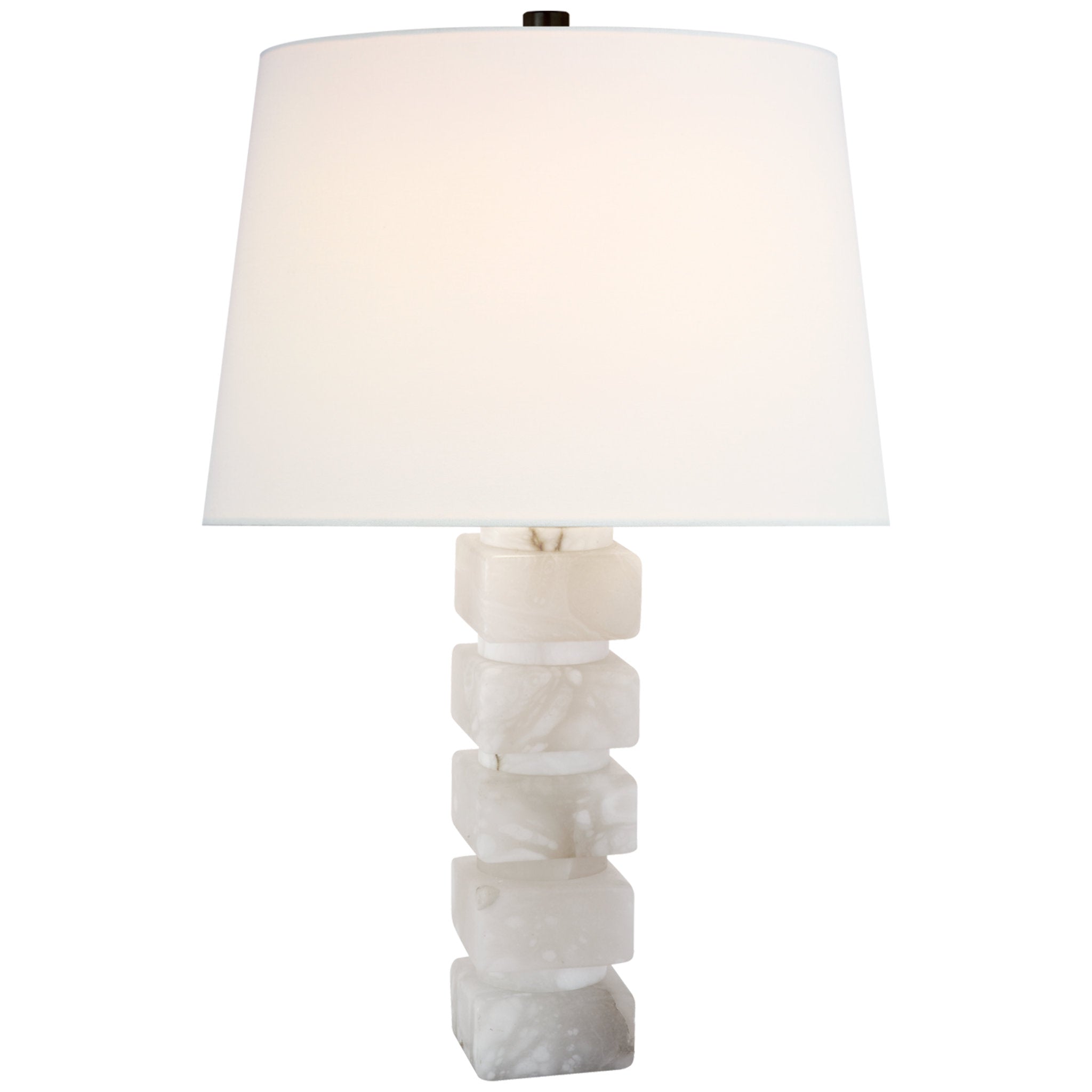 Chapman & Myers Square Chunky Stacked Table Lamp in Alabaster with Linen Shade W16" x H31"