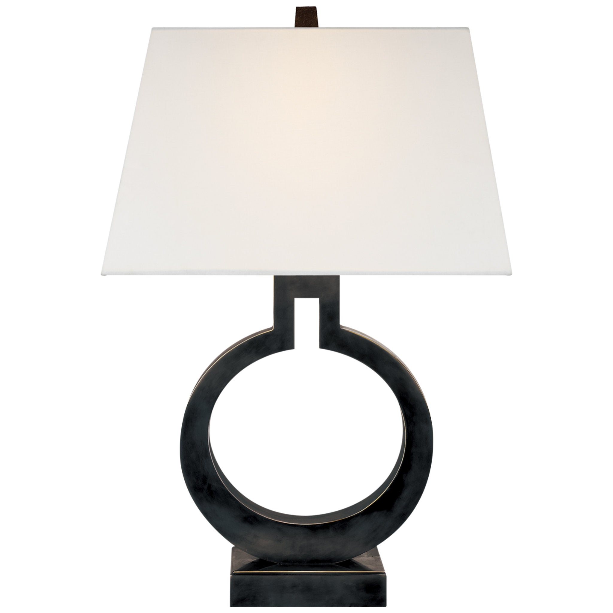Chapman & Myers Ring Form Small Table Lamp in Bronze with Linen Shade W13.5" x H21"