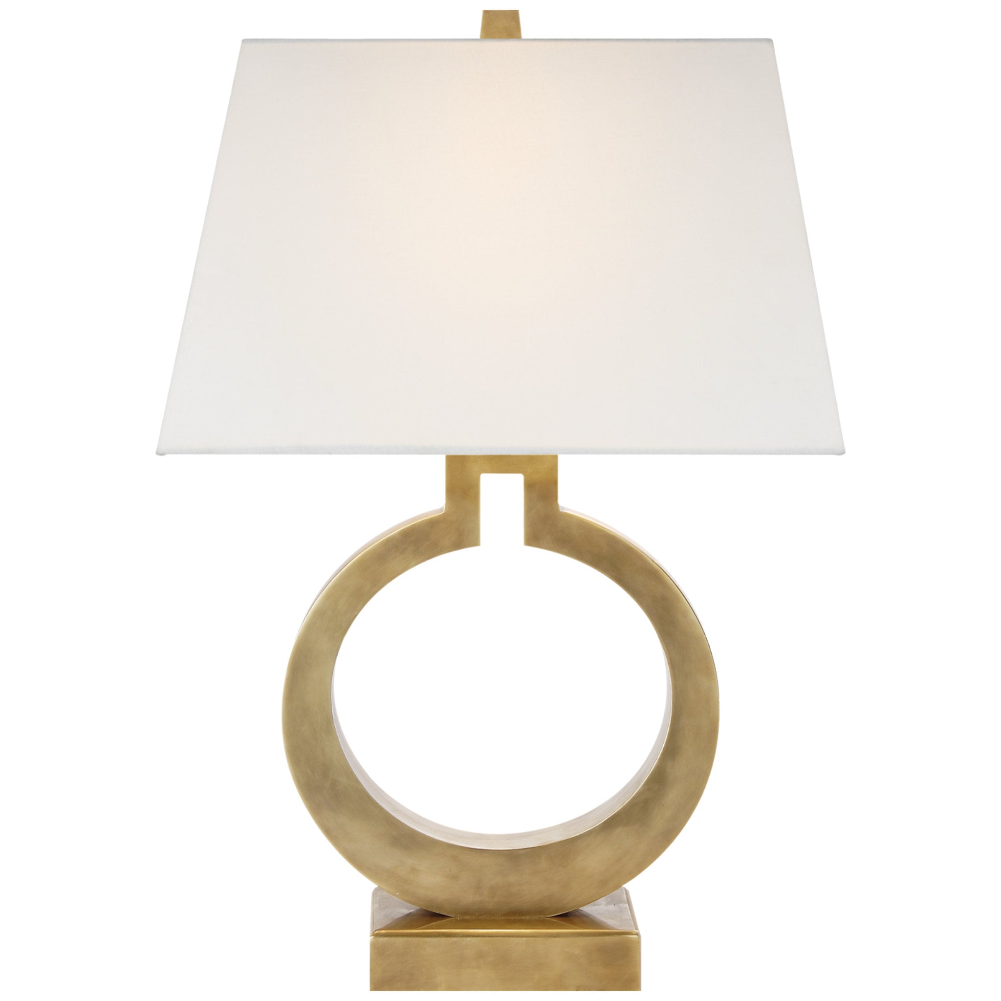 Chapman & Myers Ring Form Large Table Lamp in Antique-Burnished Brass with Linen Shade W18" x H27"
