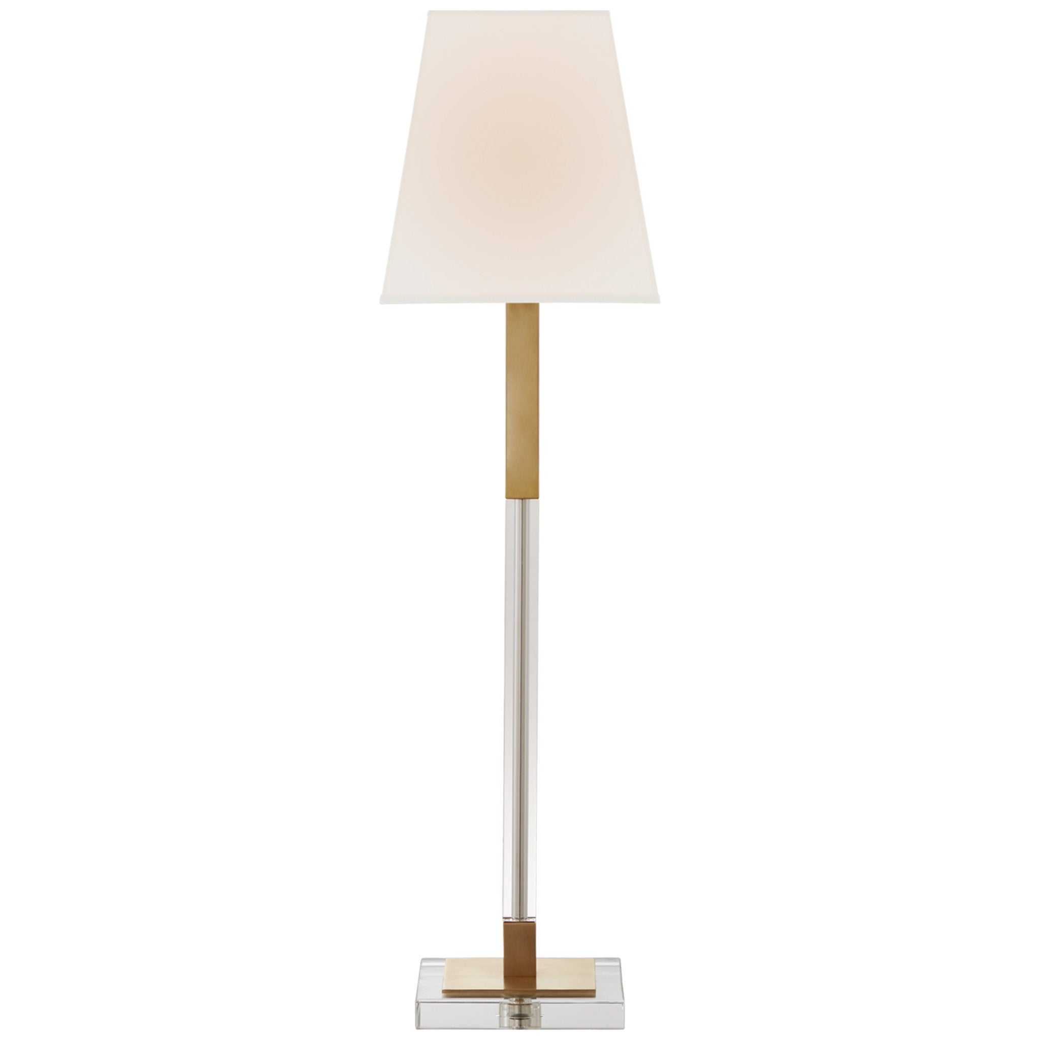 Chapman & Myers Reagan Buffet Lamp in Antique-Burnished Brass and Crystal with Linen Shade Table Lamp W8" x H29.75"